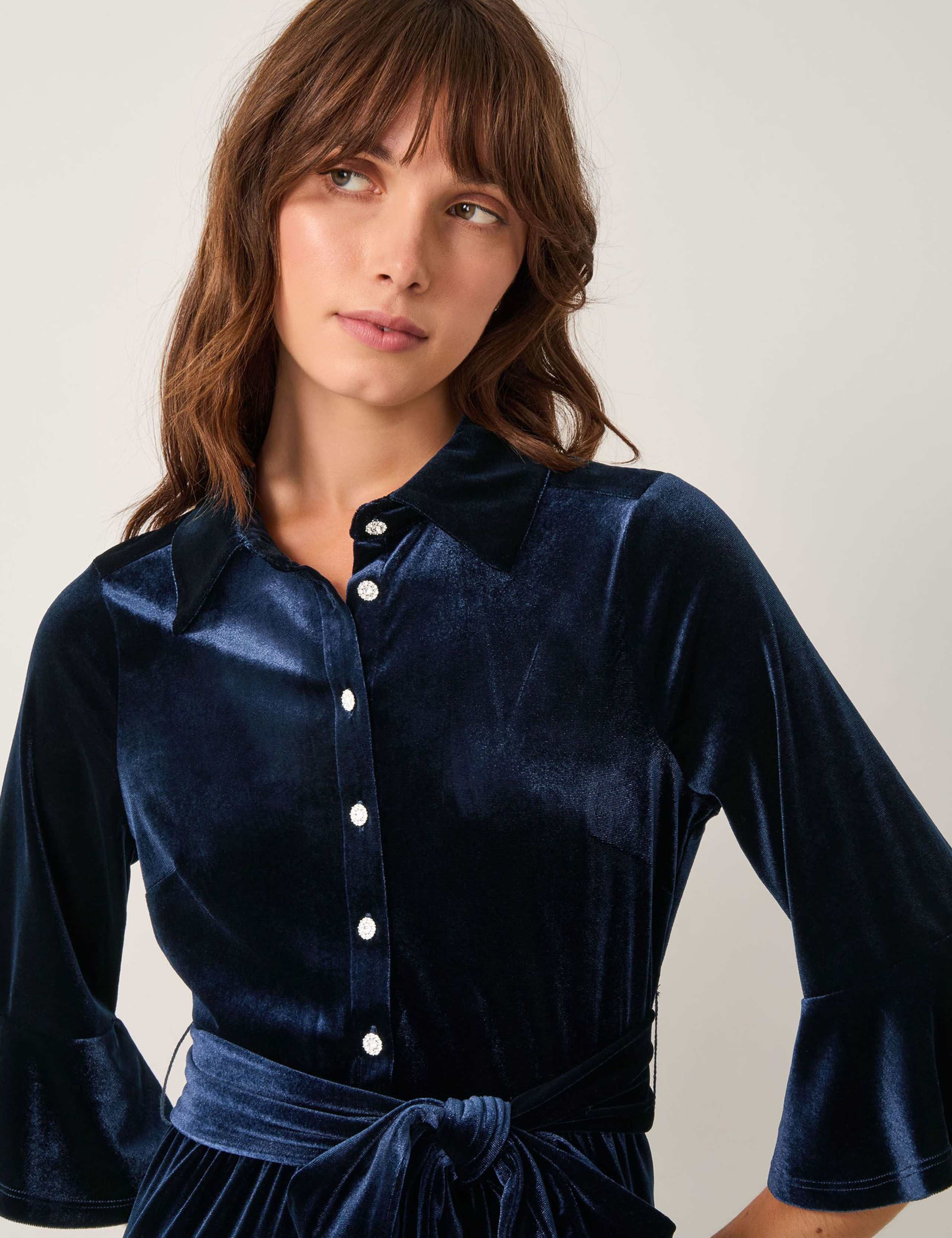 Velvet Belted Midi Shirt Dress 5 of 5