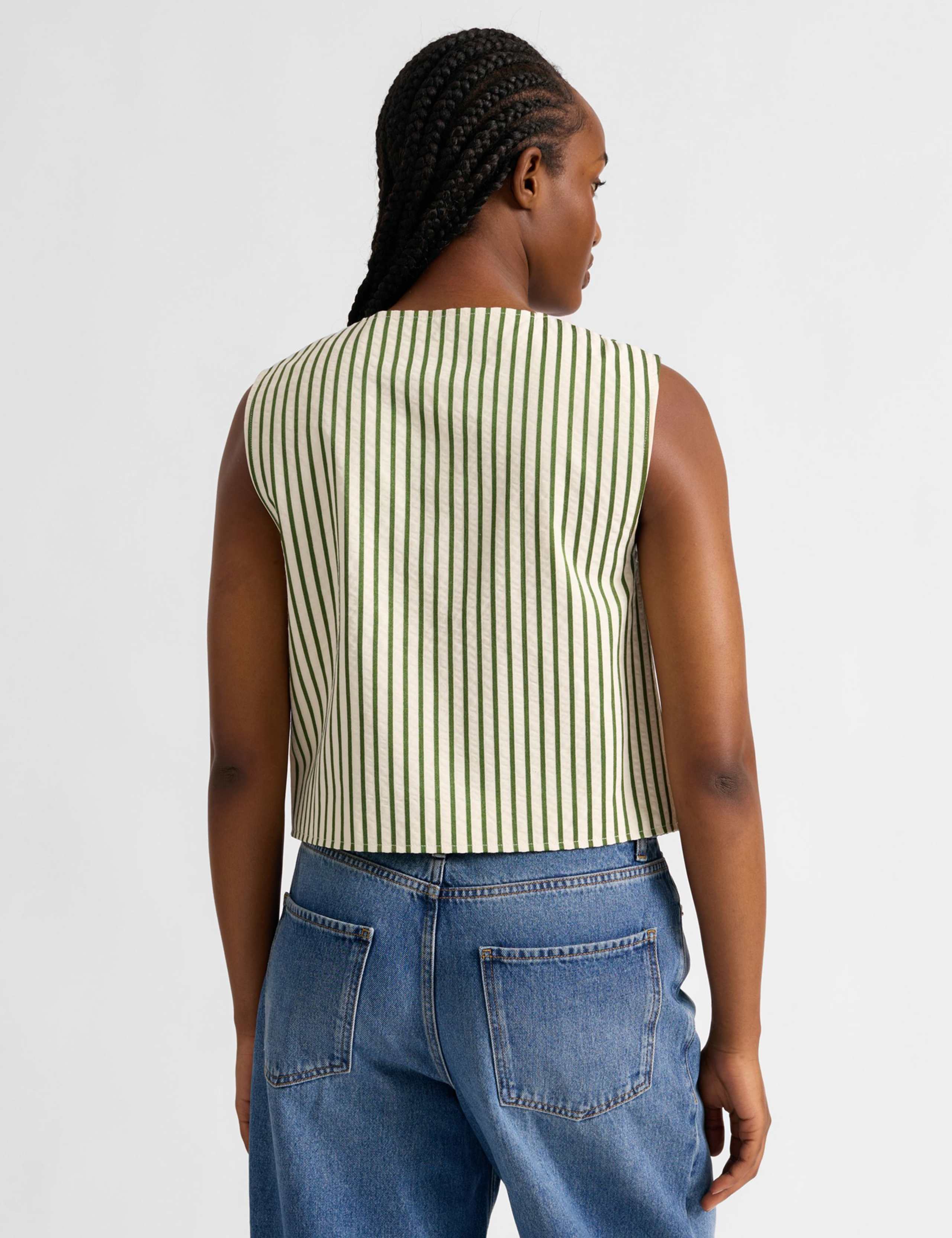 Cotton Blend Striped Fitted Vest Top 4 of 5