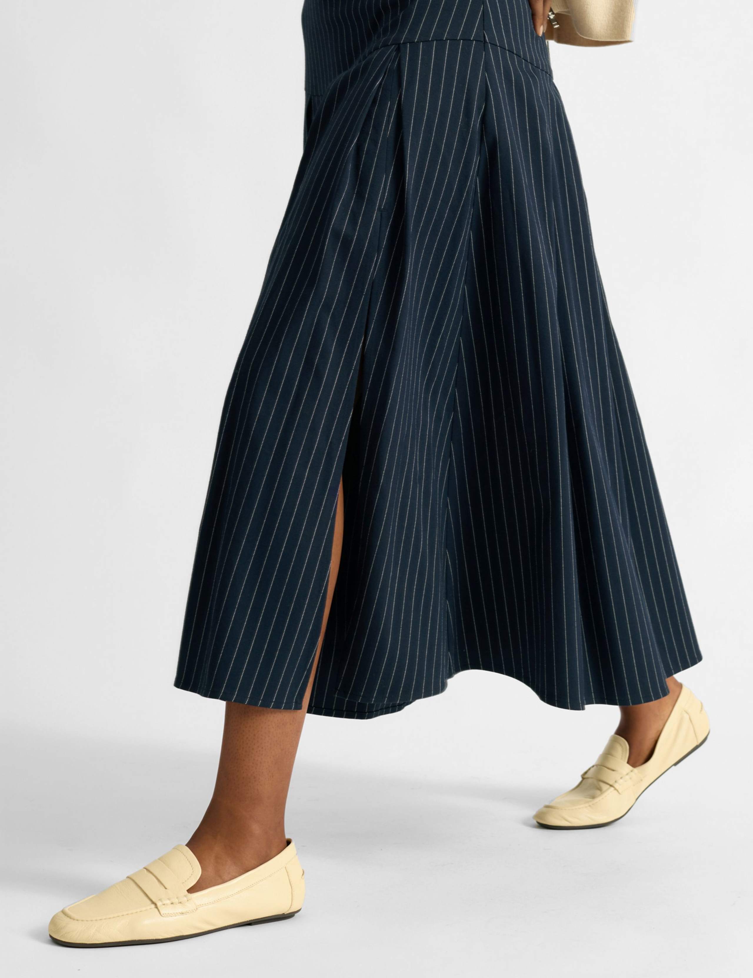 Pinstripe Belted Pleated Midi Skirt 3 of 4