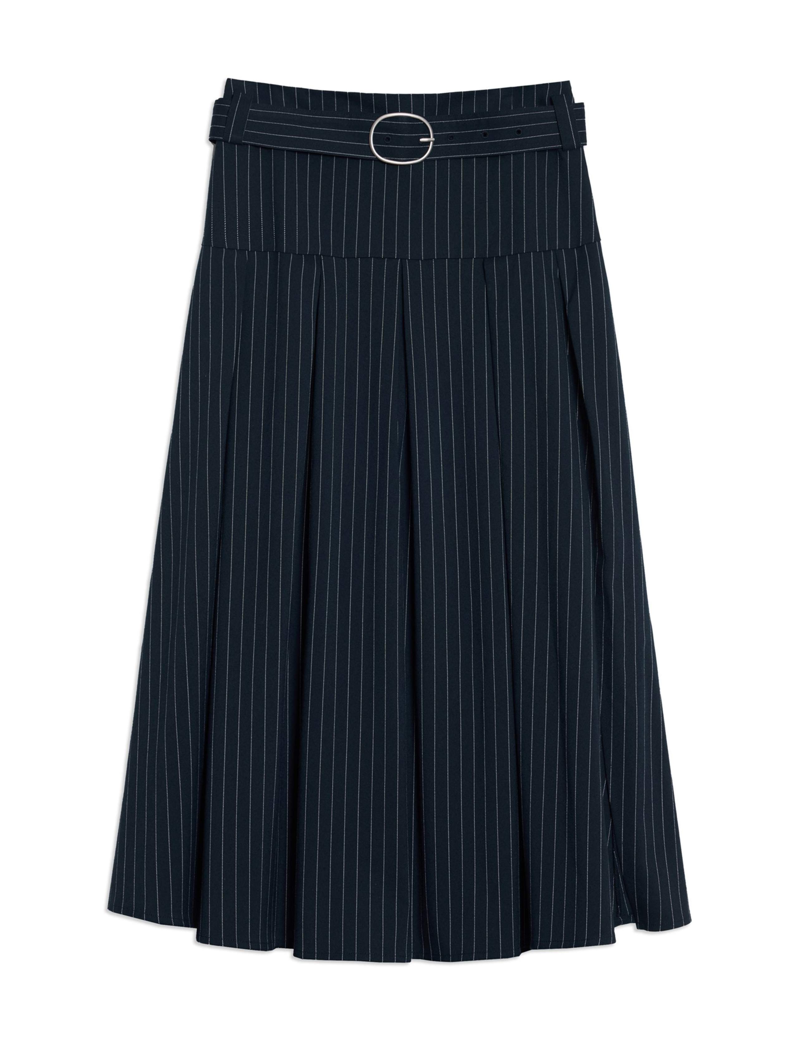 Pinstripe Belted Pleated Midi Skirt 2 of 4