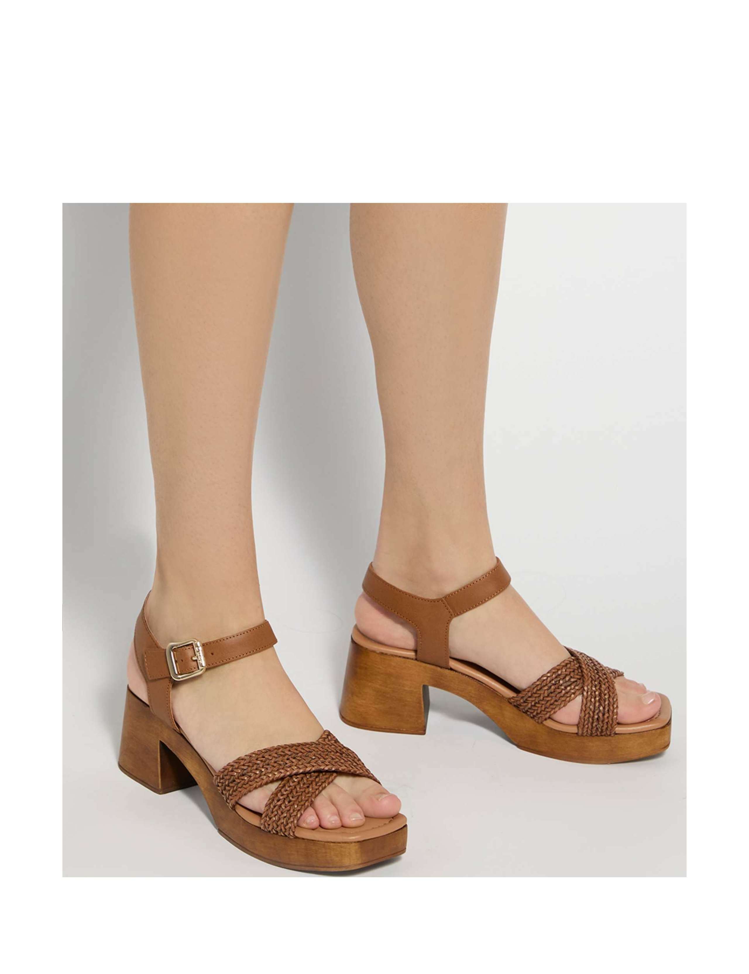 Leather Woven Strap Block Heel Sandals 4 of 6