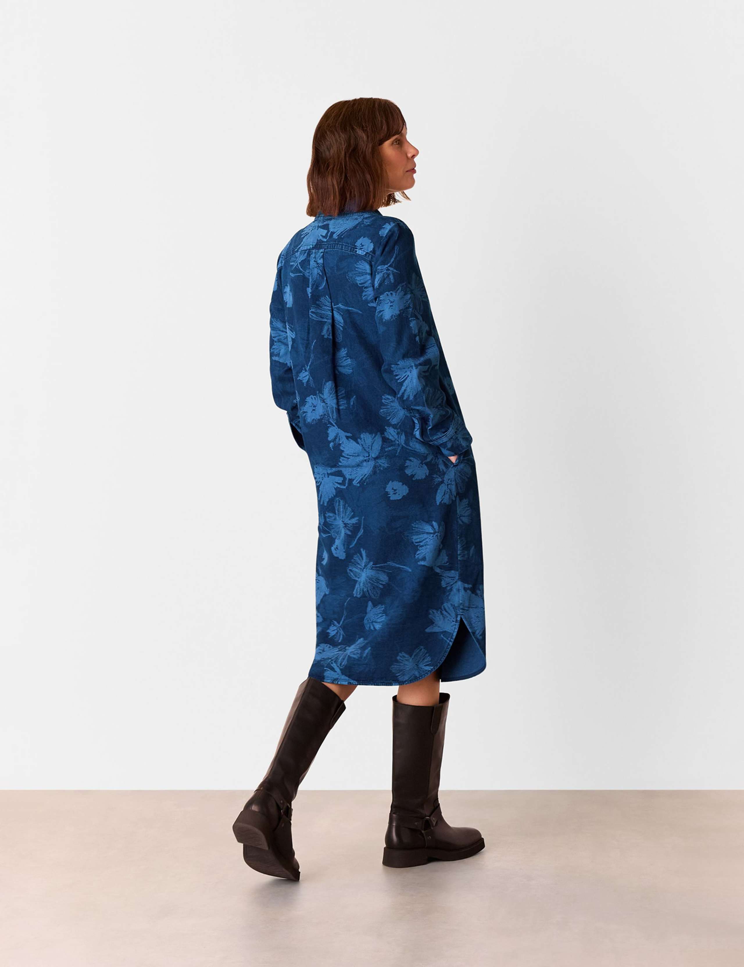 Denim Floral Midi Shirt Dress 3 of 4