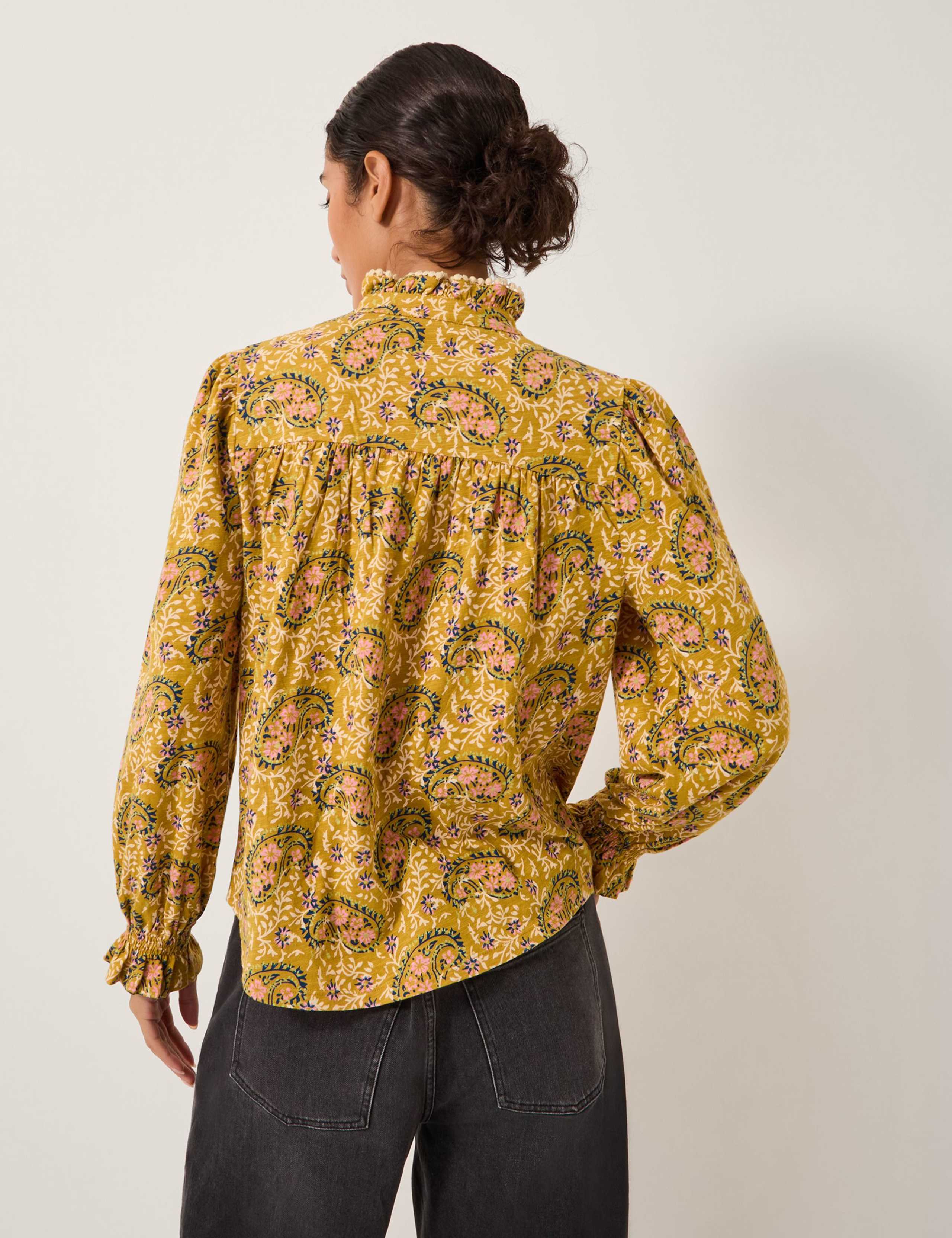 Pure Cotton Jersey Floral High Neck Blouse 2 of 4