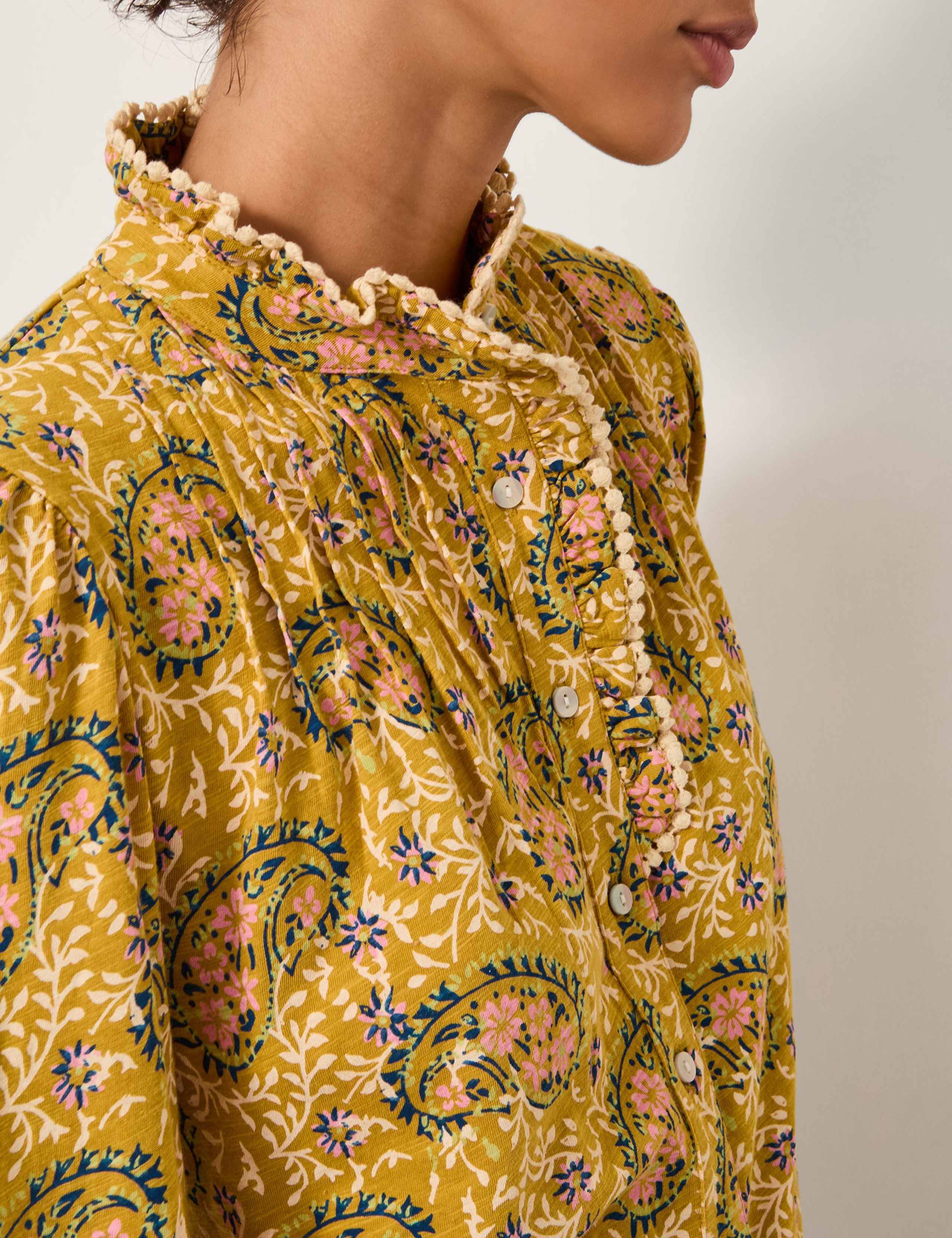 Pure Cotton Jersey Floral High Neck Blouse 3 of 4