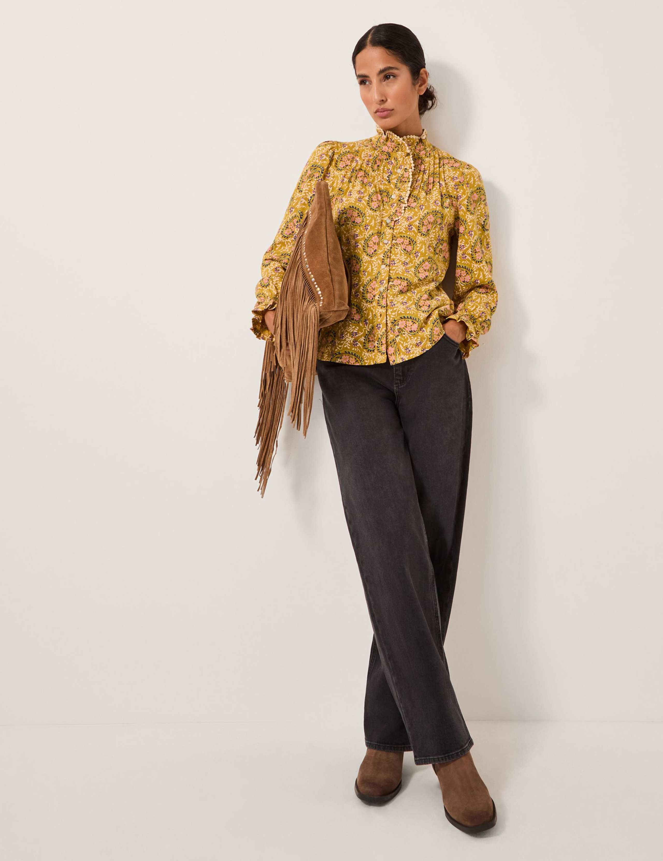 Pure Cotton Jersey Floral High Neck Blouse 4 of 4
