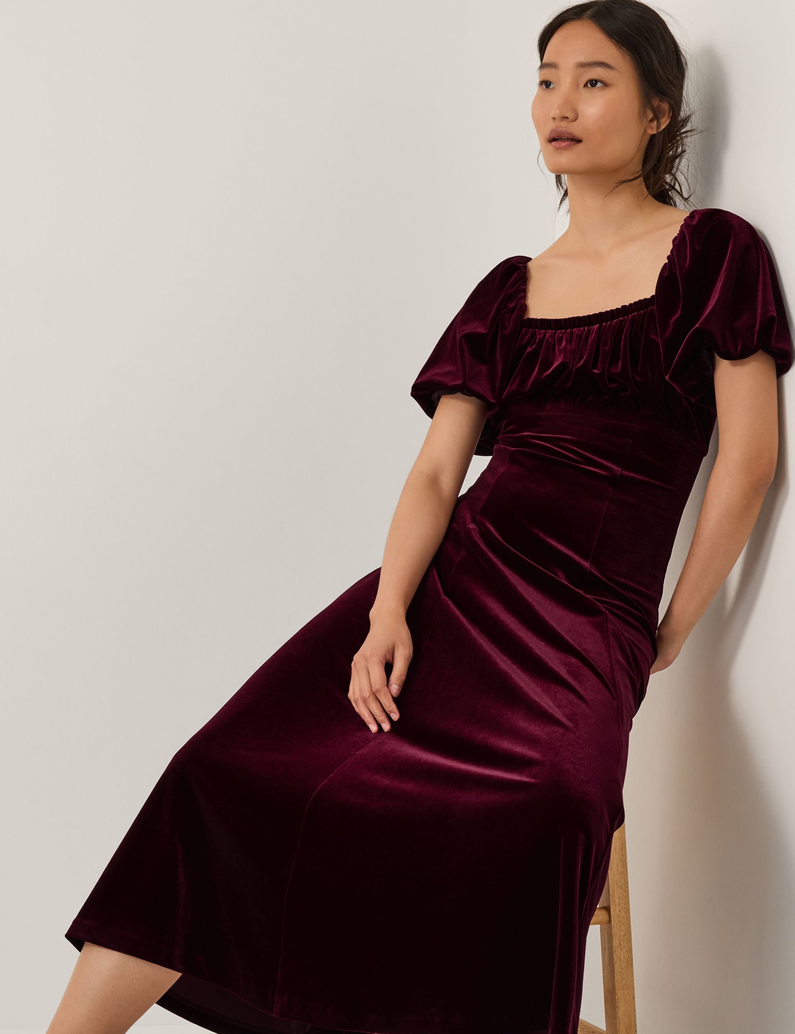 Velvet Square Neck Midi Skater Dress 3 of 5