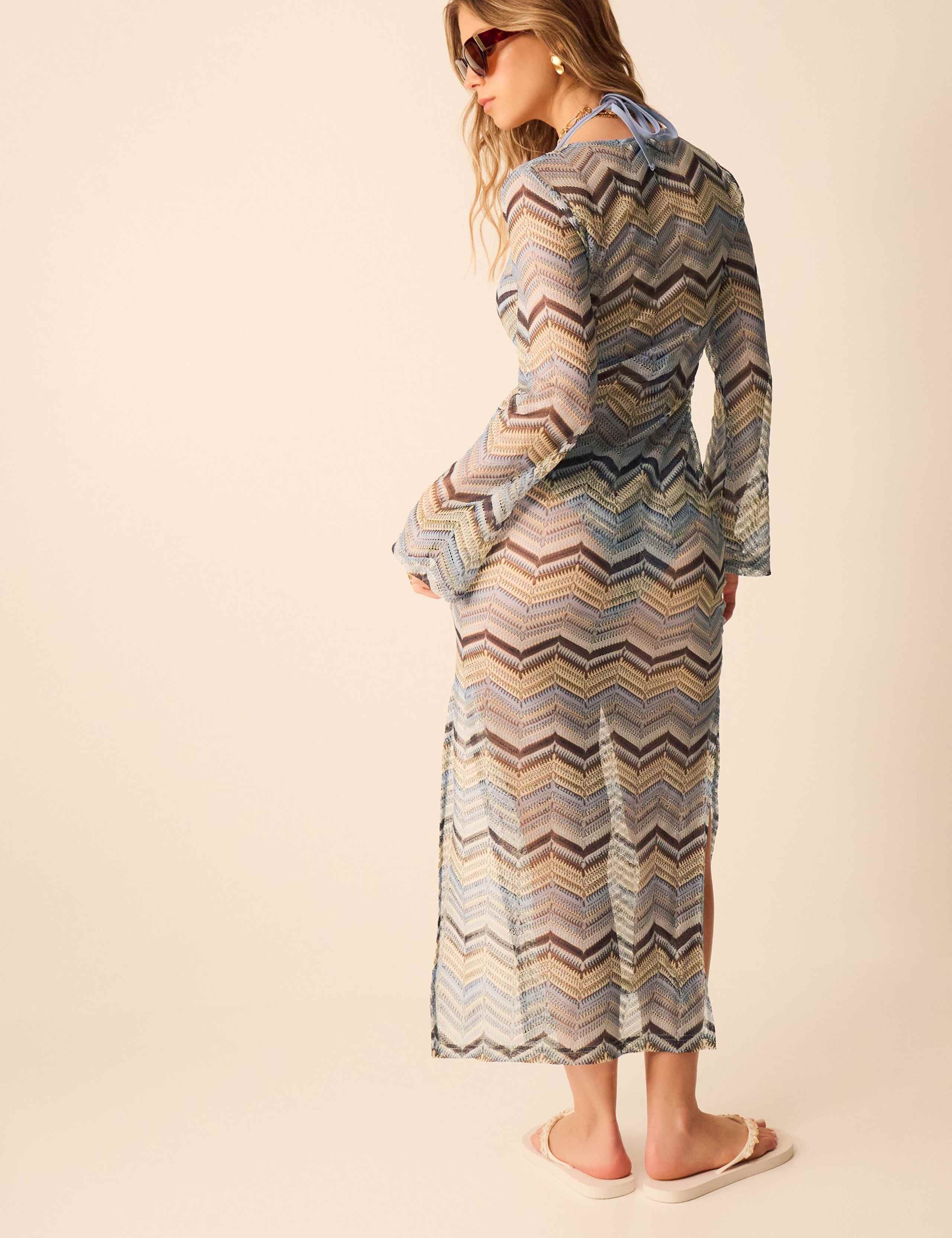 Striped Tie Neck Maxi Beach Dress 3 of 4