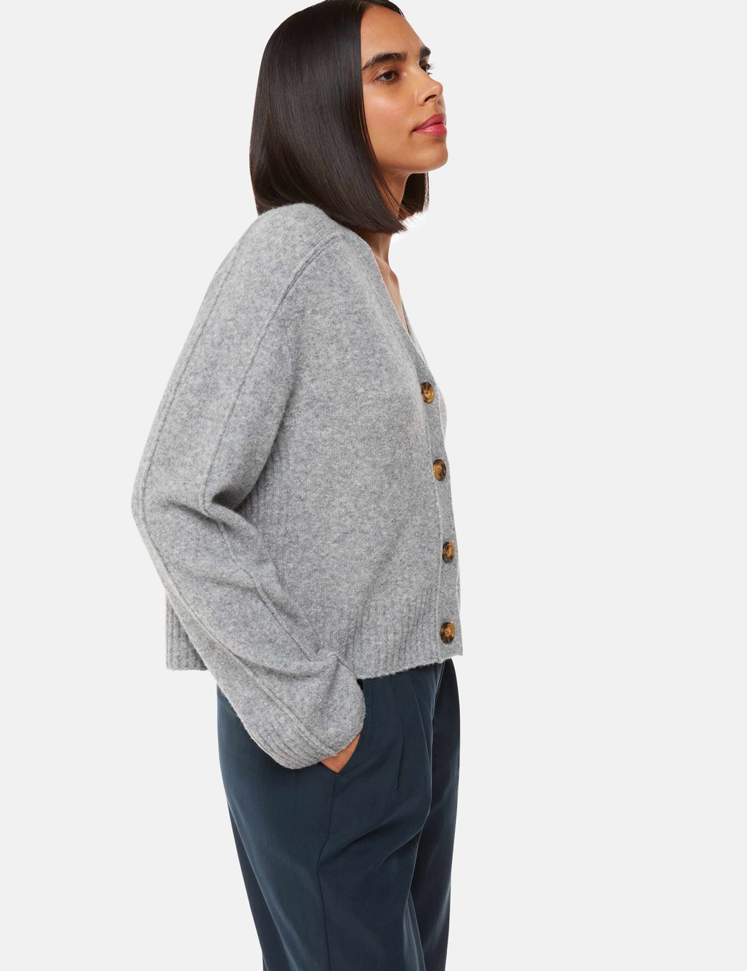Wool Blend V-Neck Relaxed Cardigan 3 of 4