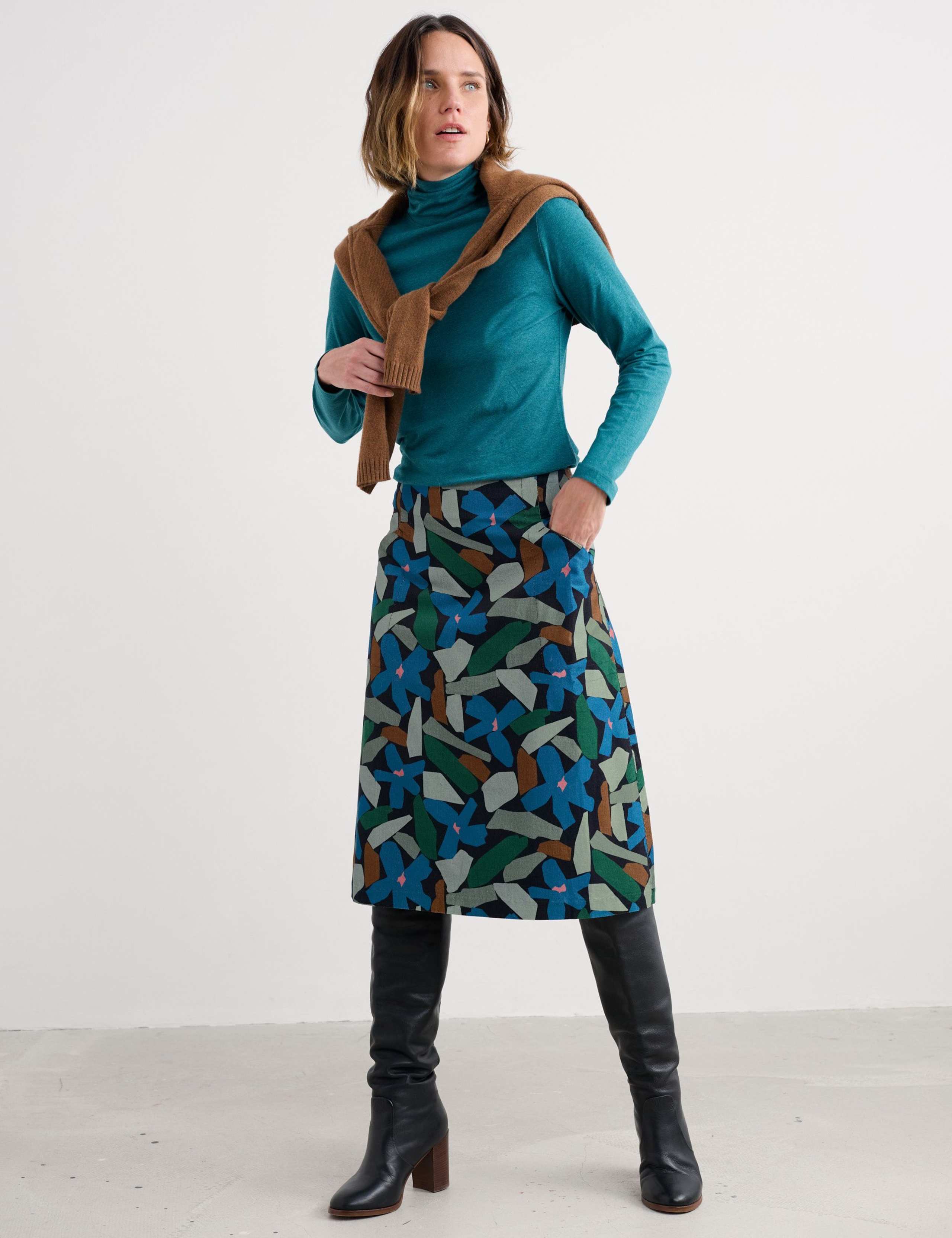 Pure Cotton Floral Midi A-Line Skirt 4 of 5