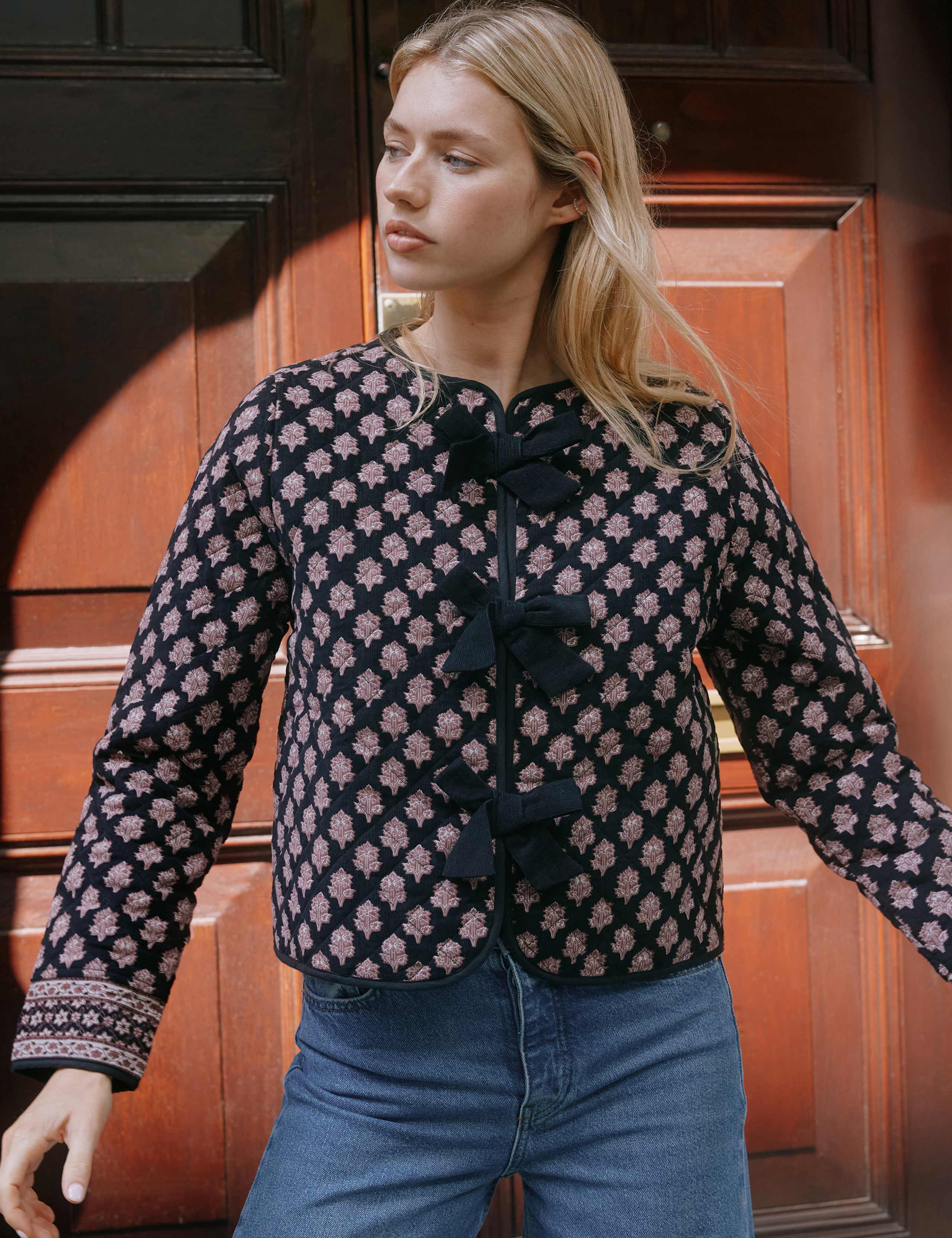 Pure Cotton Woodblock Tie Front Jacket 1 of 4