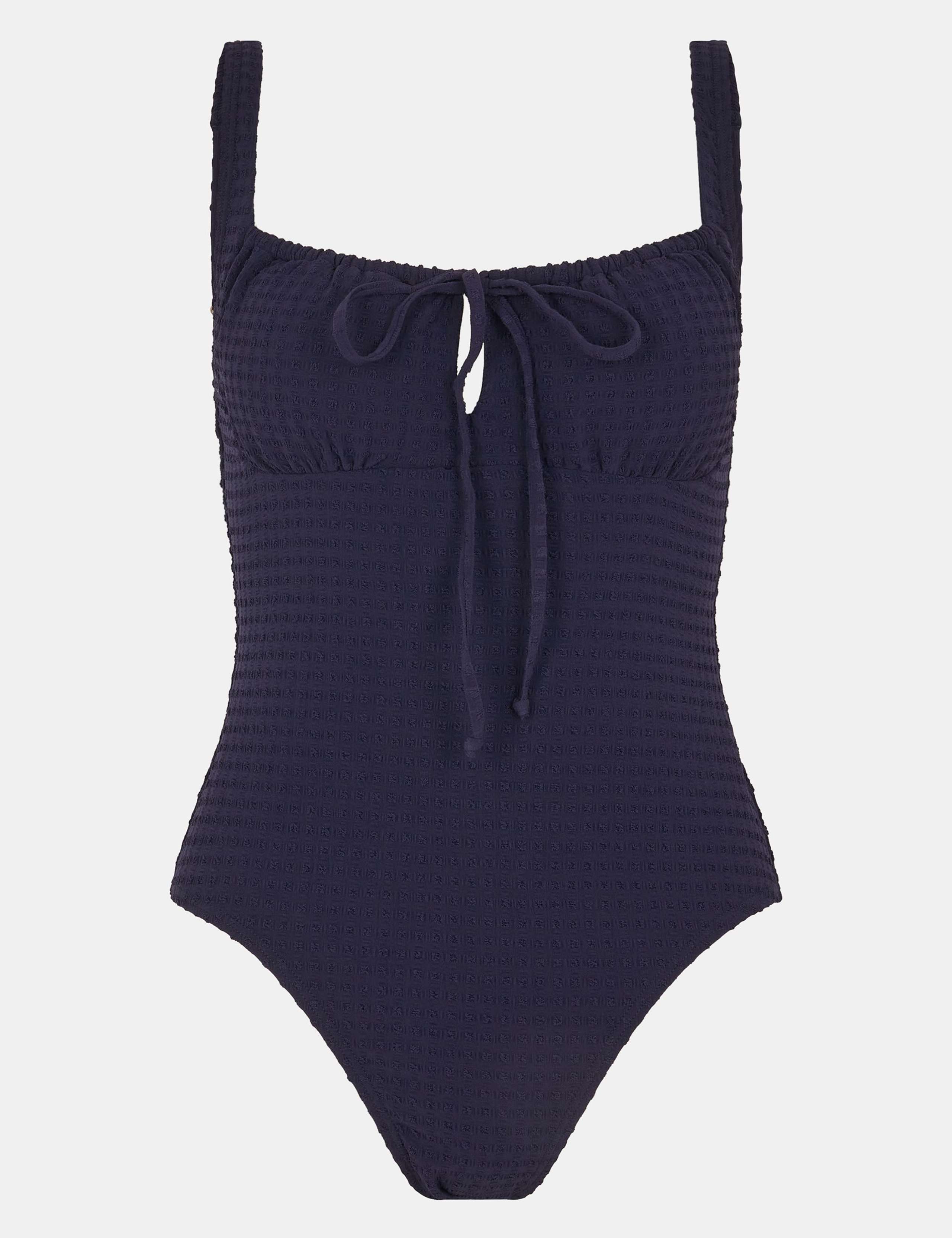 Textured Square Neck Tie Detail Swimsuit 2 of 5