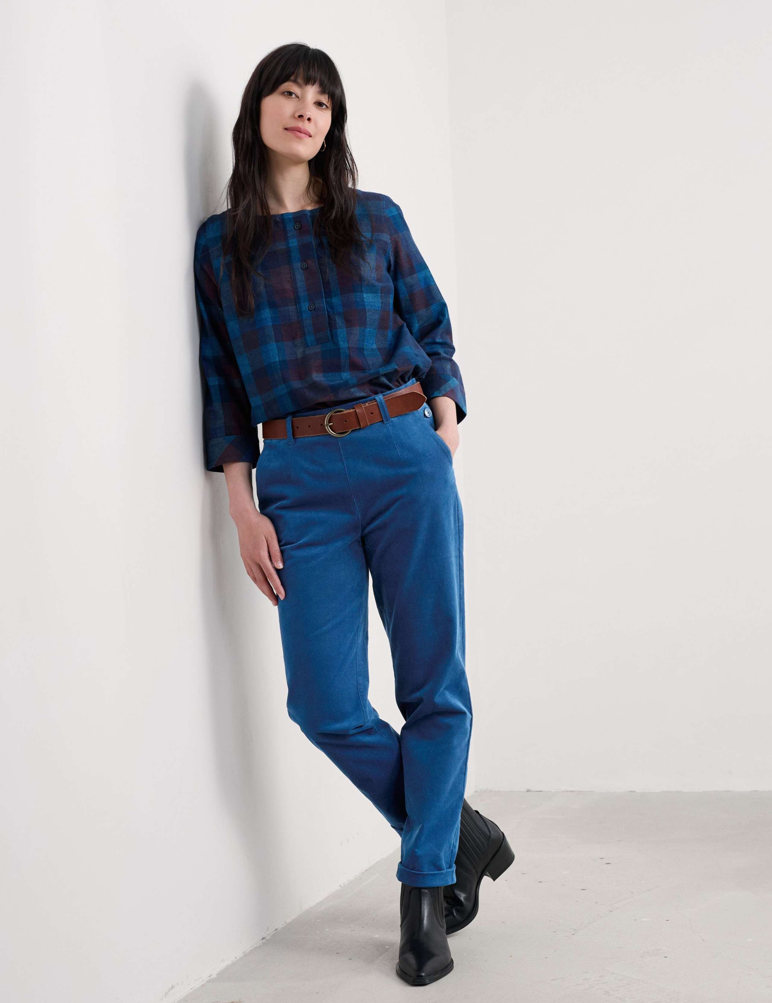 Cotton Rich Tapered Ankle Grazer Trousers 1 of 5