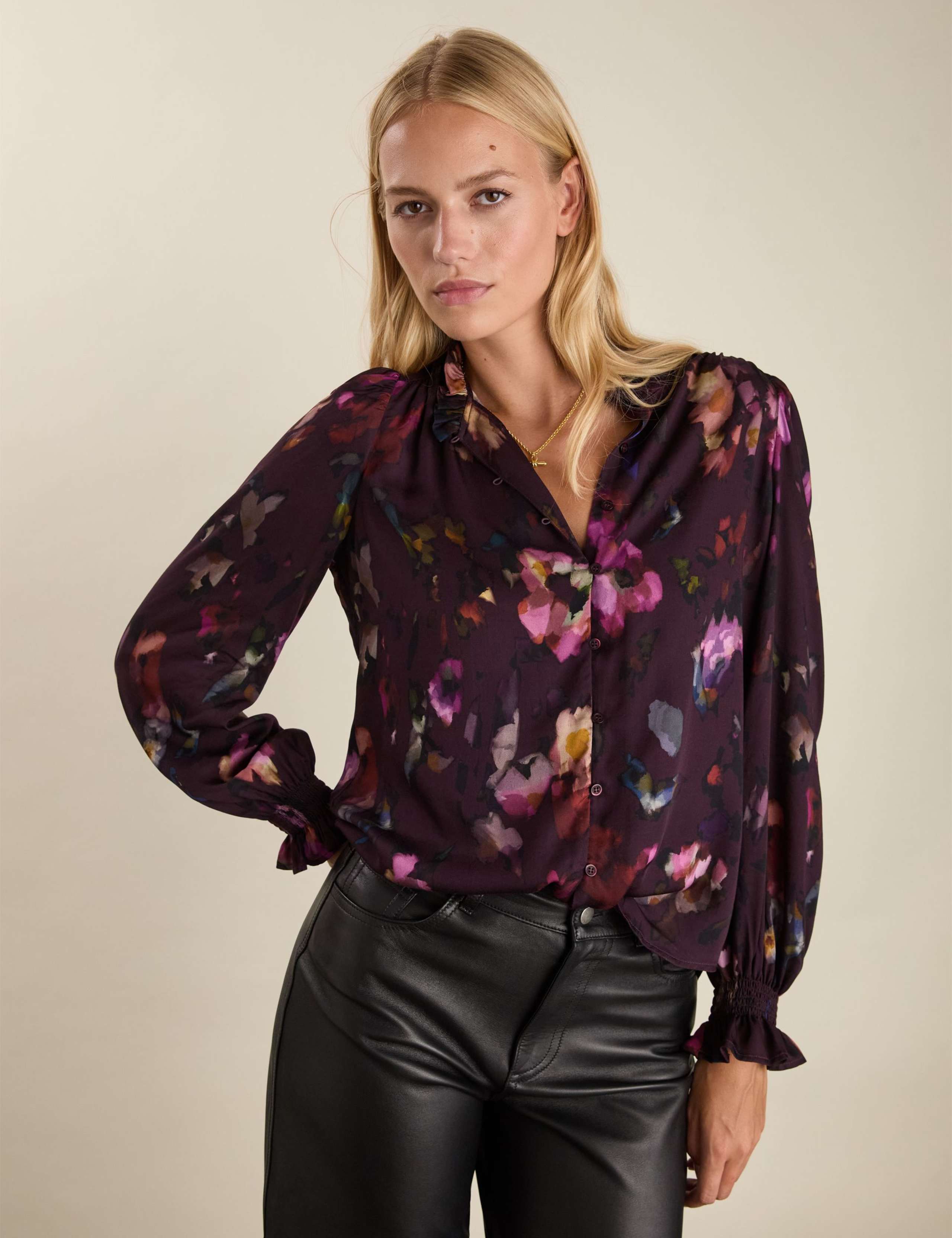 Satin Floral High Neck Blouse 1 of 7