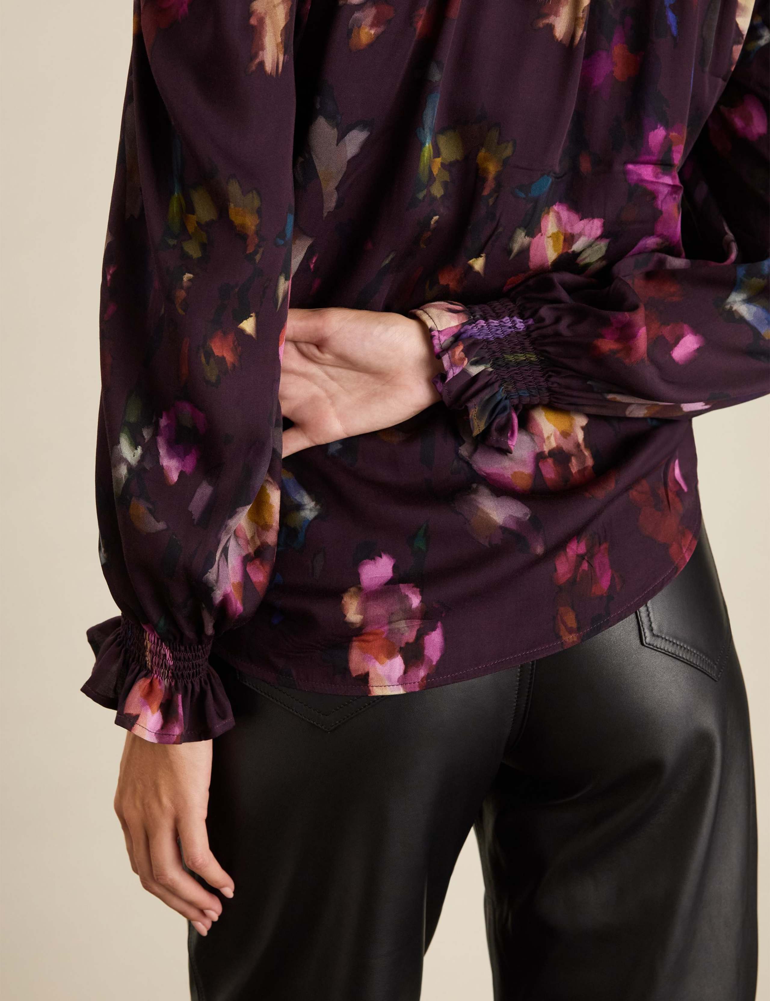 Satin Floral High Neck Blouse 6 of 7