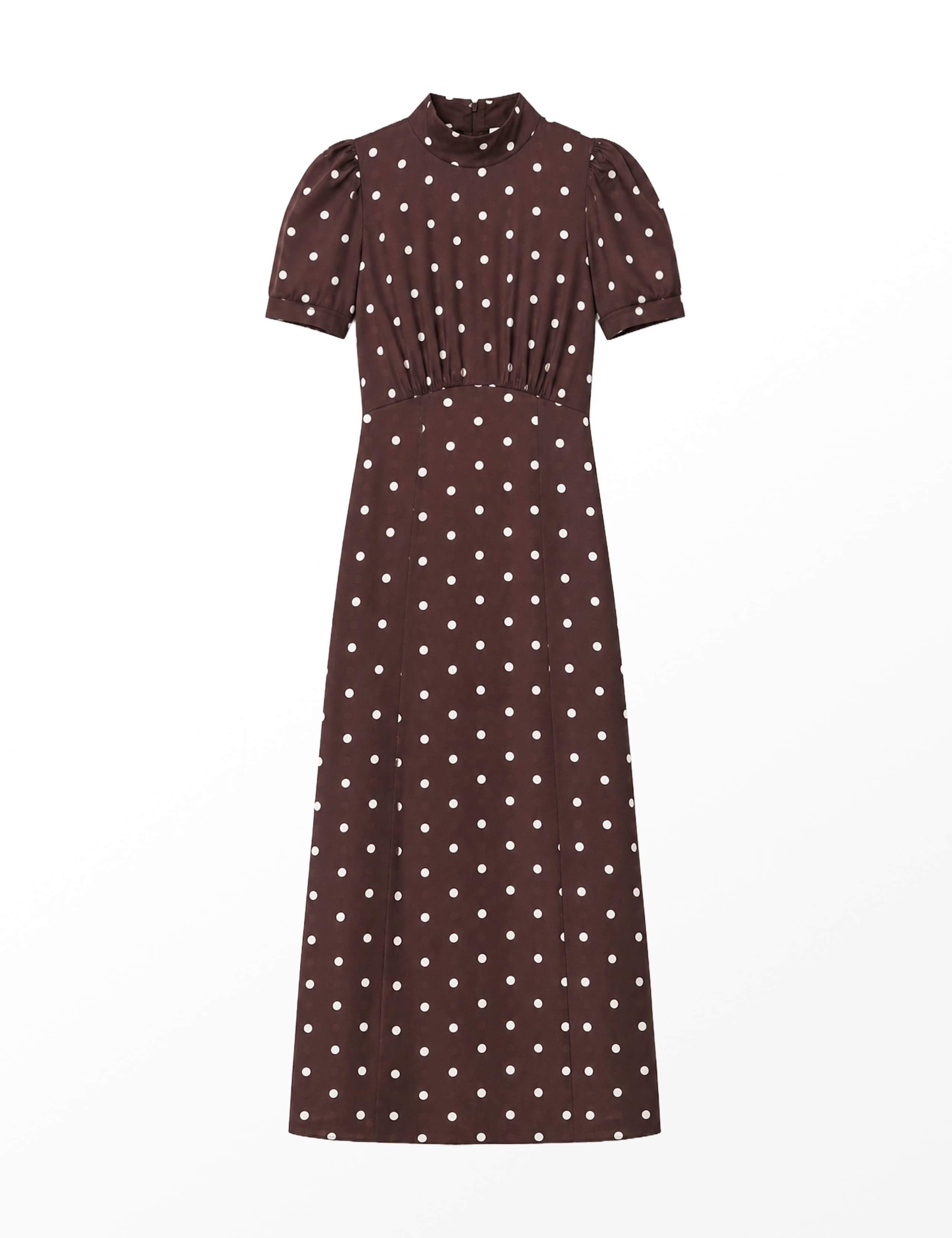 Polka Dot Puff Sleeve Midi Waisted Dress 2 of 6
