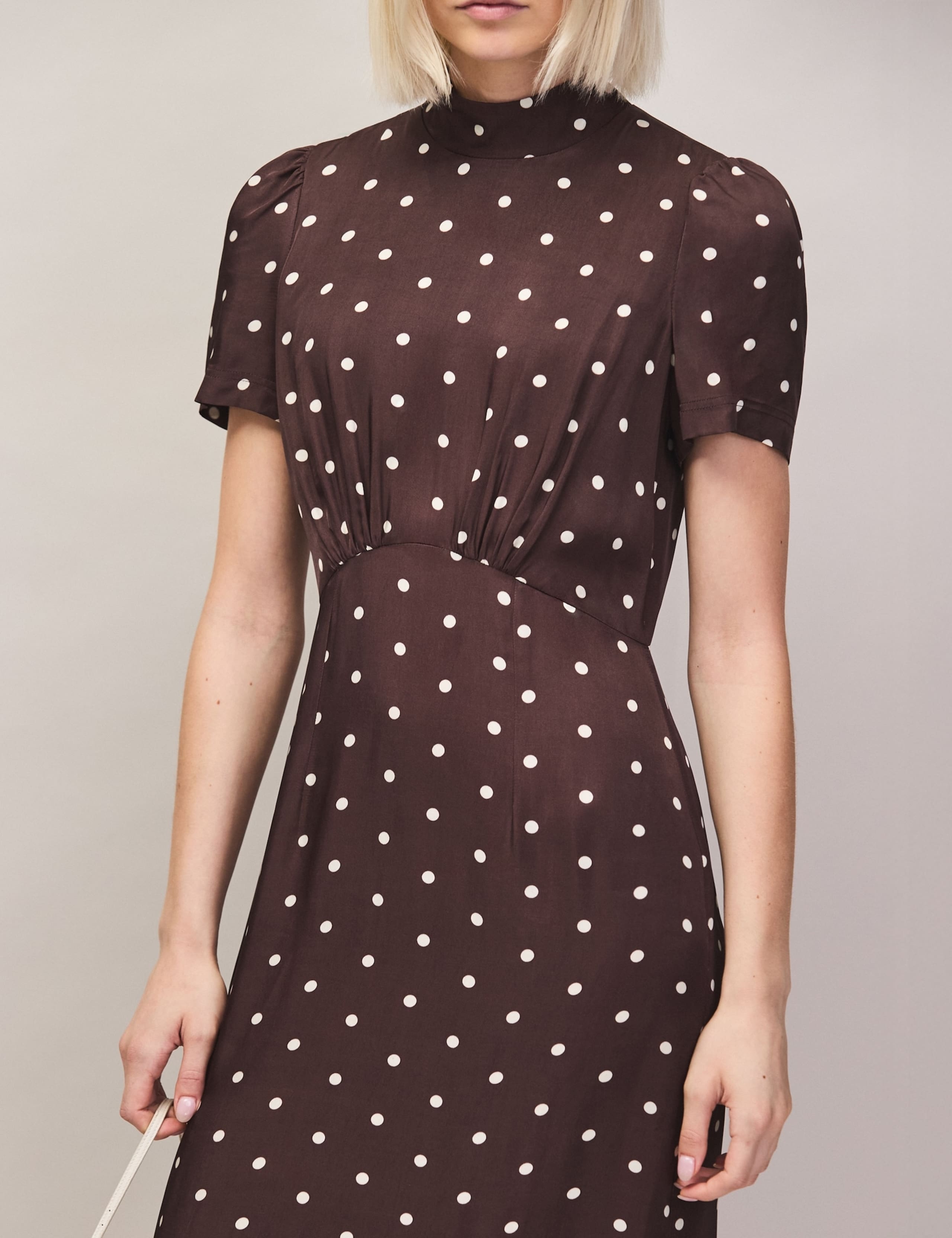 Polka Dot Puff Sleeve Midi Waisted Dress 3 of 6