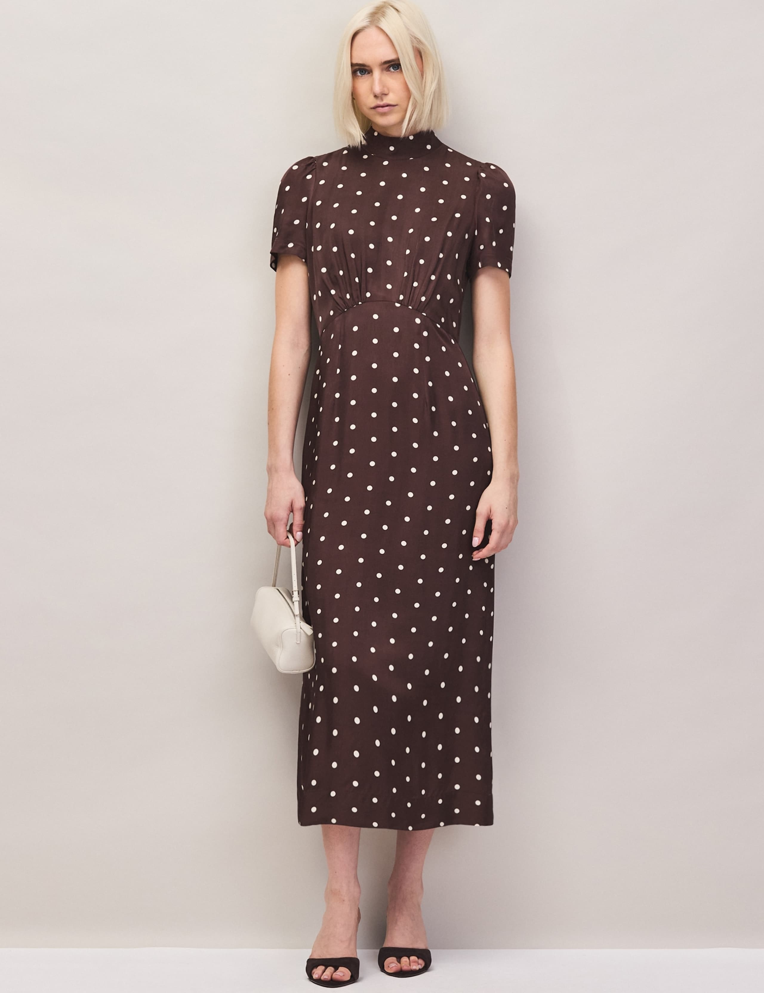 Polka Dot Puff Sleeve Midi Waisted Dress 4 of 6