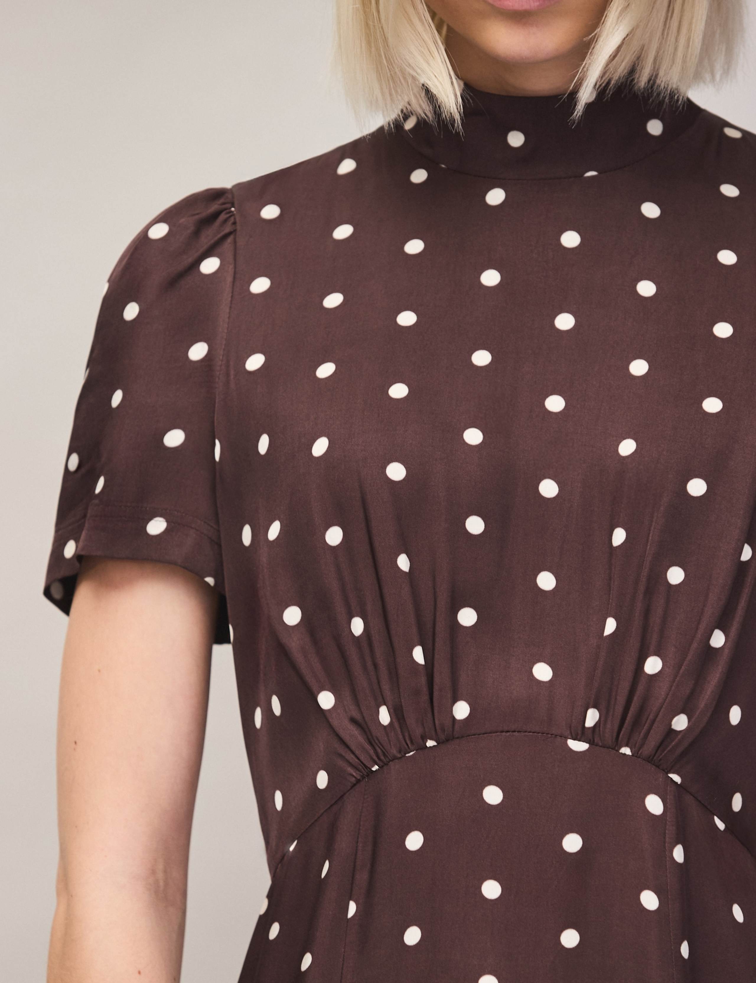 Polka Dot Puff Sleeve Midi Waisted Dress 5 of 6