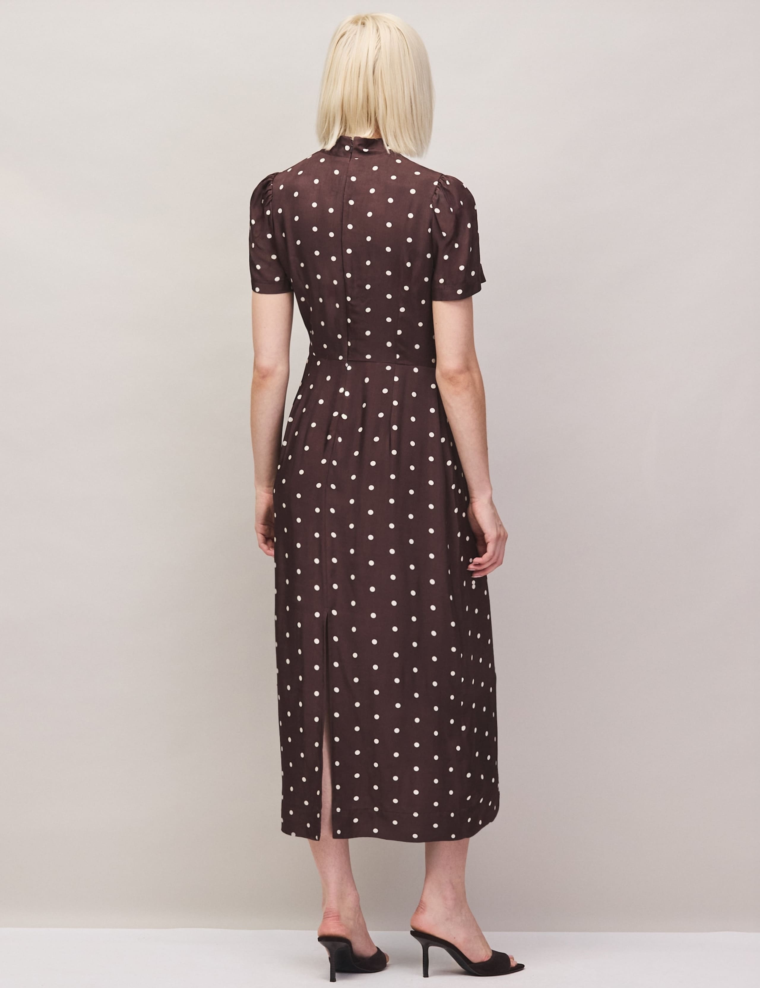 Polka Dot Puff Sleeve Midi Waisted Dress 6 of 6