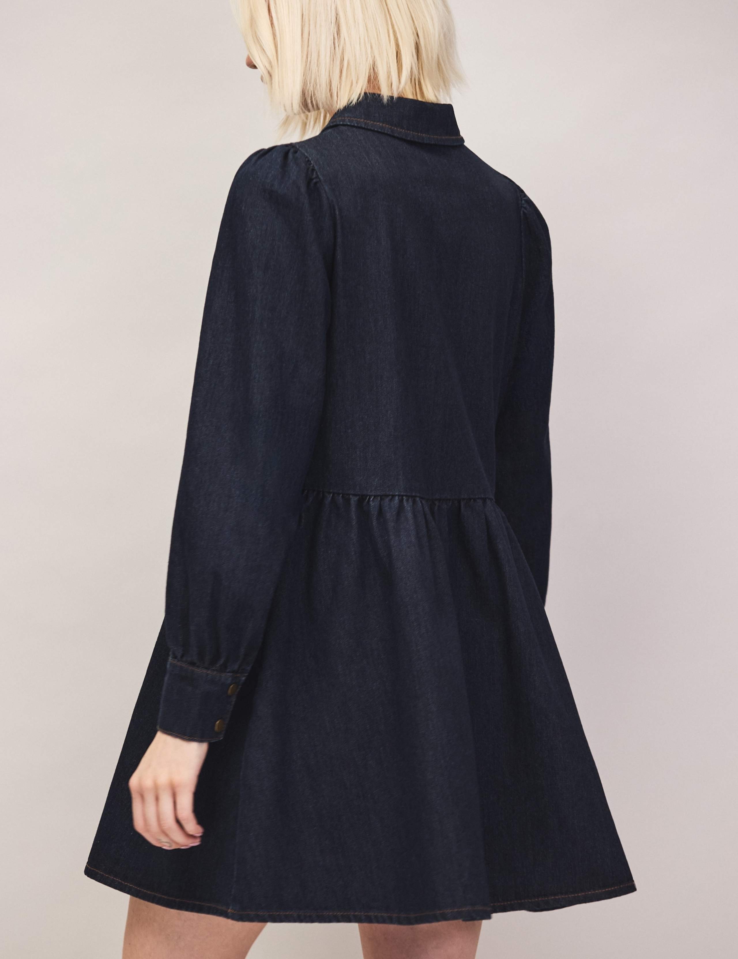 Denim Zip Front Mini Waisted Dress 3 of 6