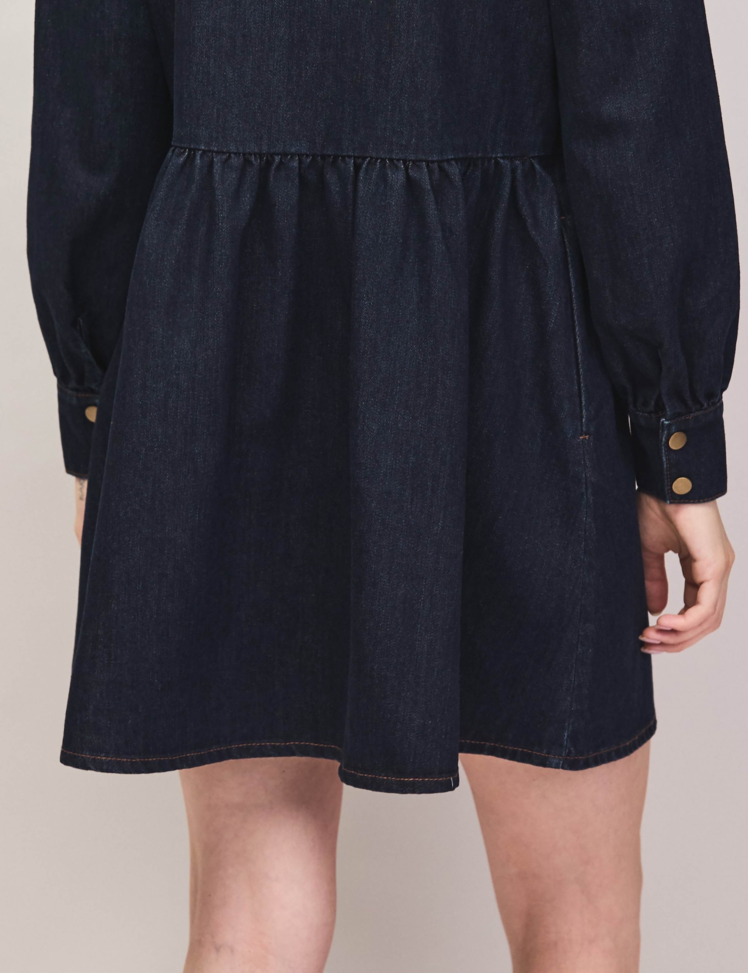 Denim Zip Front Mini Waisted Dress 5 of 6
