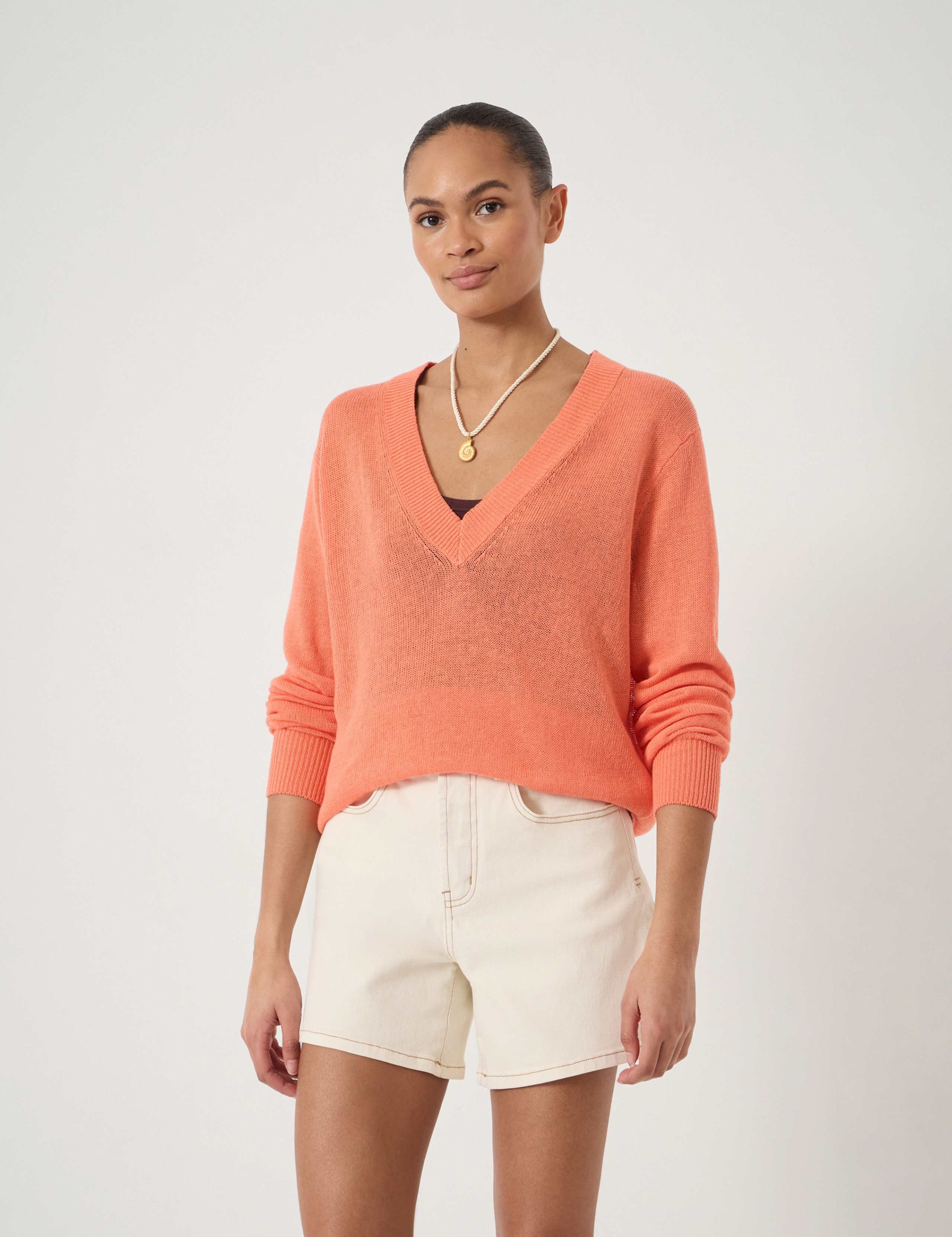 Linen Blend V-Neck Jumper 1 of 5