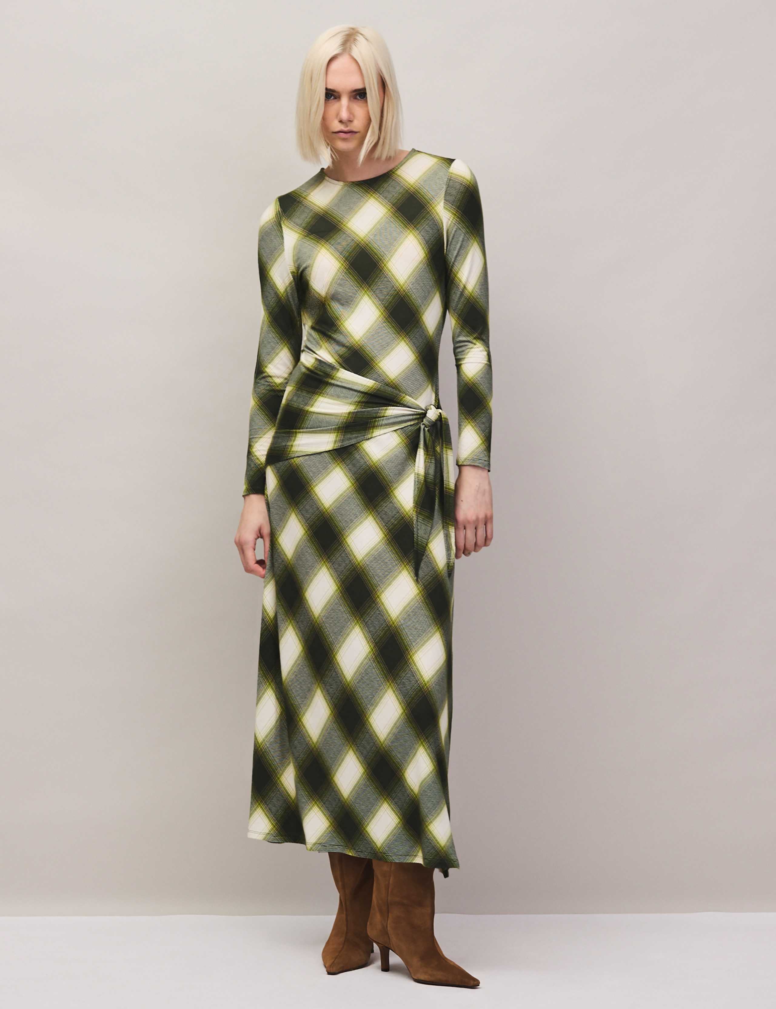 Checked Tie Wasit Midi Column Dress 2 of 6