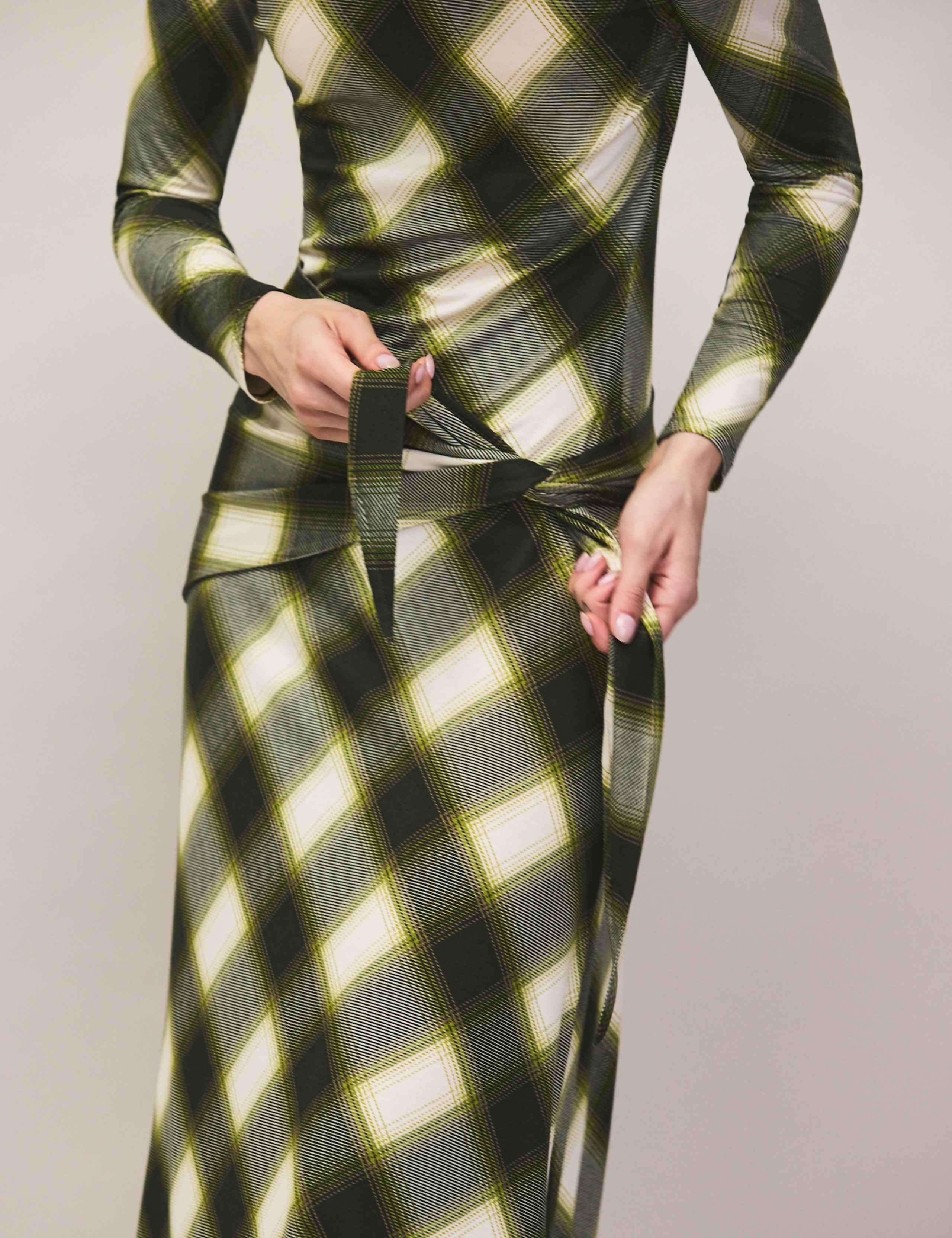 Checked Tie Wasit Midi Column Dress 3 of 6