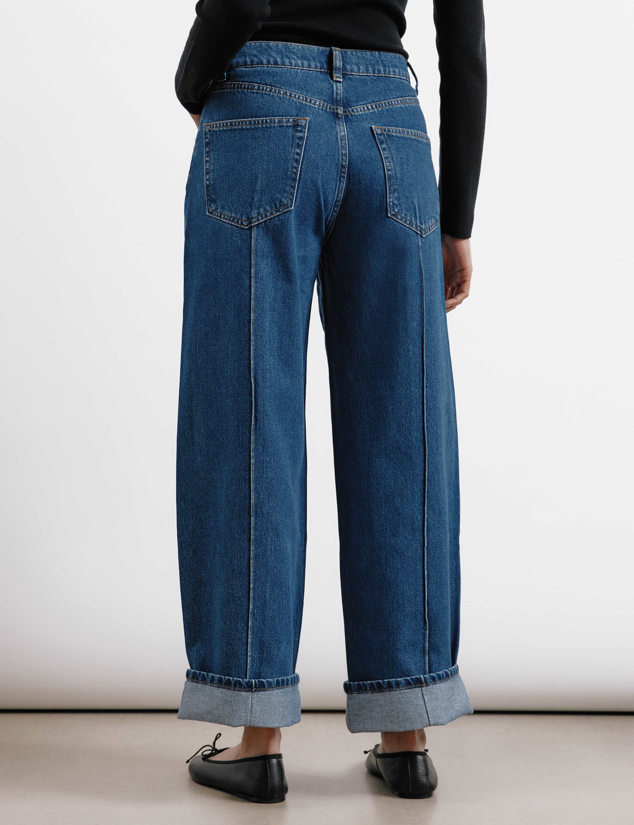 Mid Rise Pintuck Wide Leg Turn Up Jeans 5 of 6