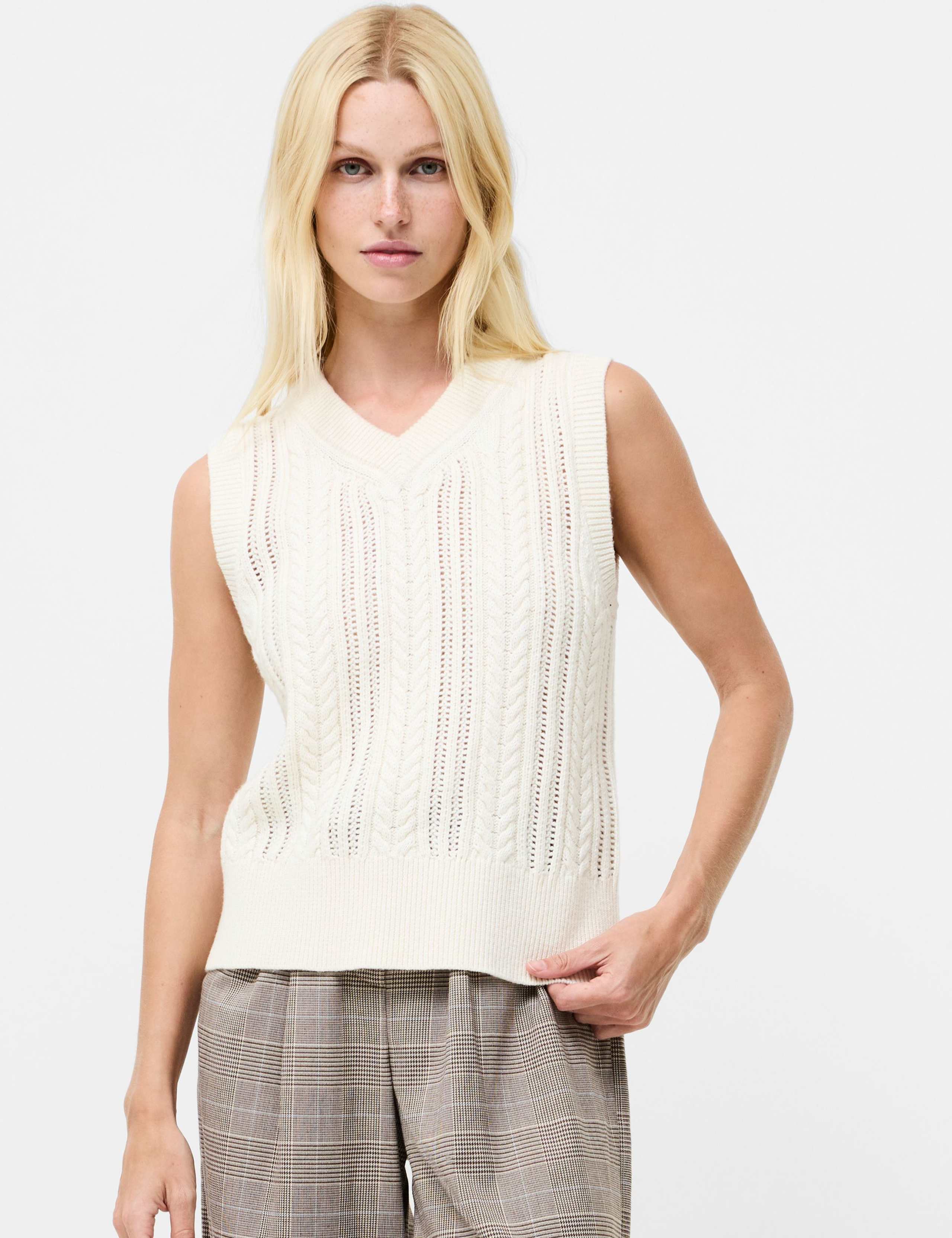 Cotton Rich Cable Knit V-Neck Knitted Vest 3 of 3