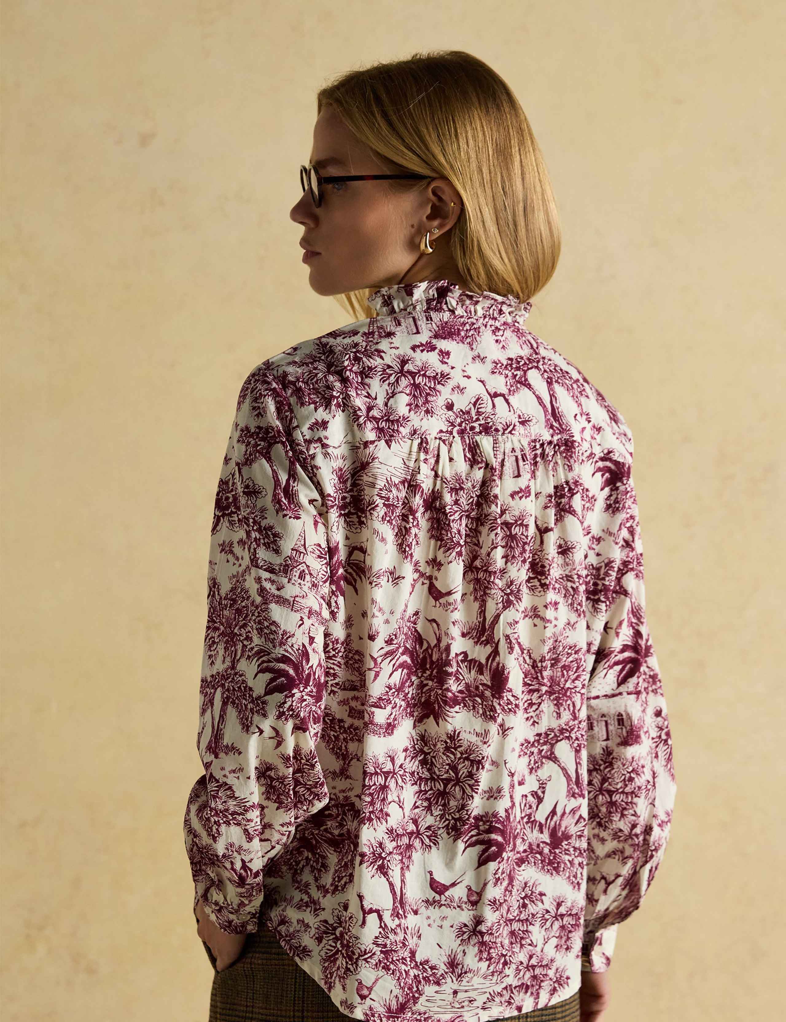 Pure Cotton Printed Frill Detail Blouse 5 of 8