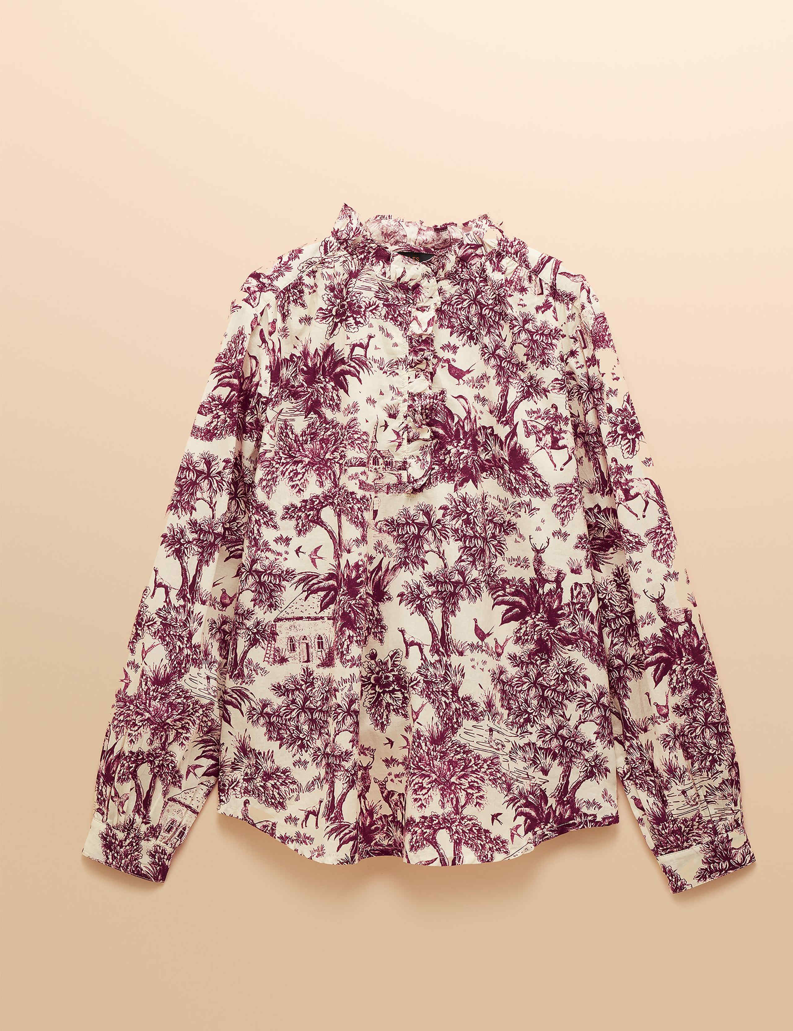 Pure Cotton Printed Frill Detail Blouse 2 of 8