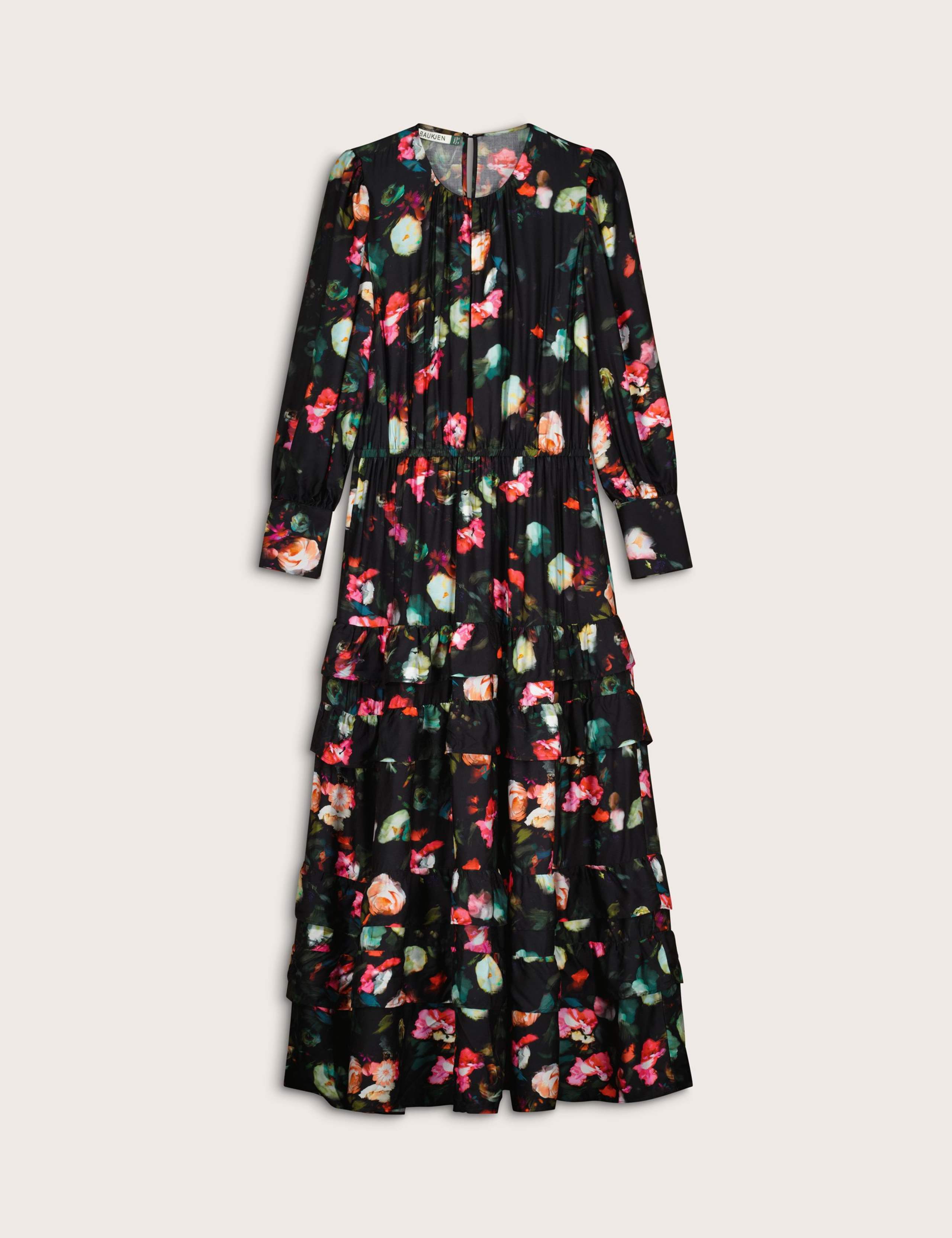 Floral Round Neck Pleated Maxi Tiered Dress 2 of 6