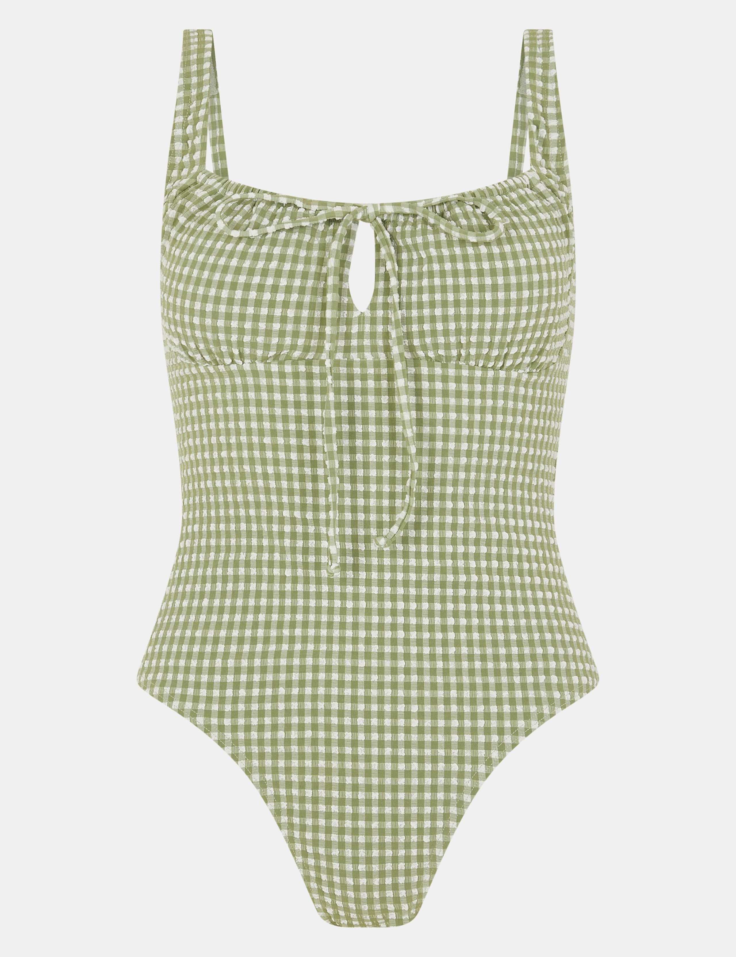 Seersucker Checked Tie Front Swimsuit 2 of 5