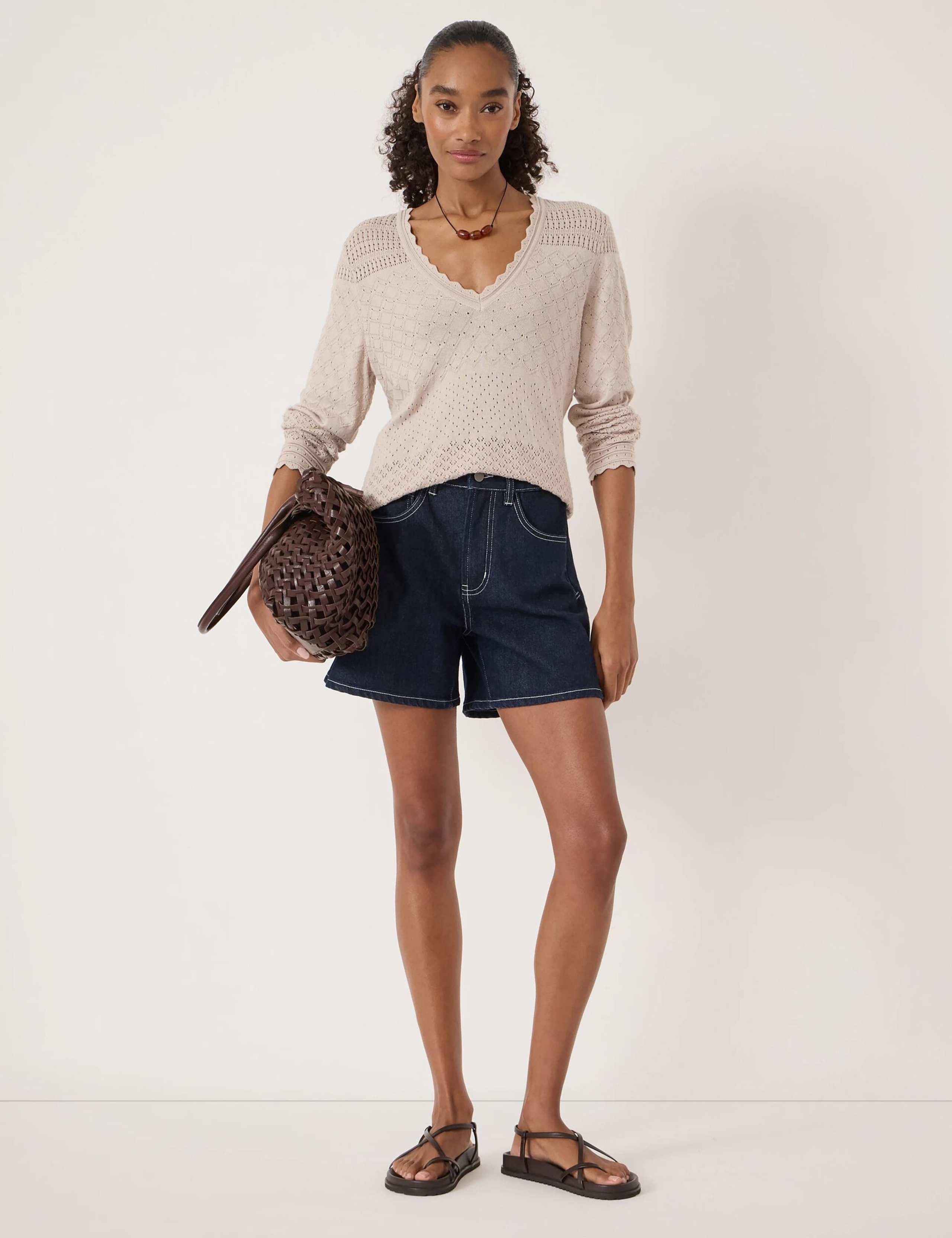 Cotton Blend Textured V-Neck Jumper 3 of 5