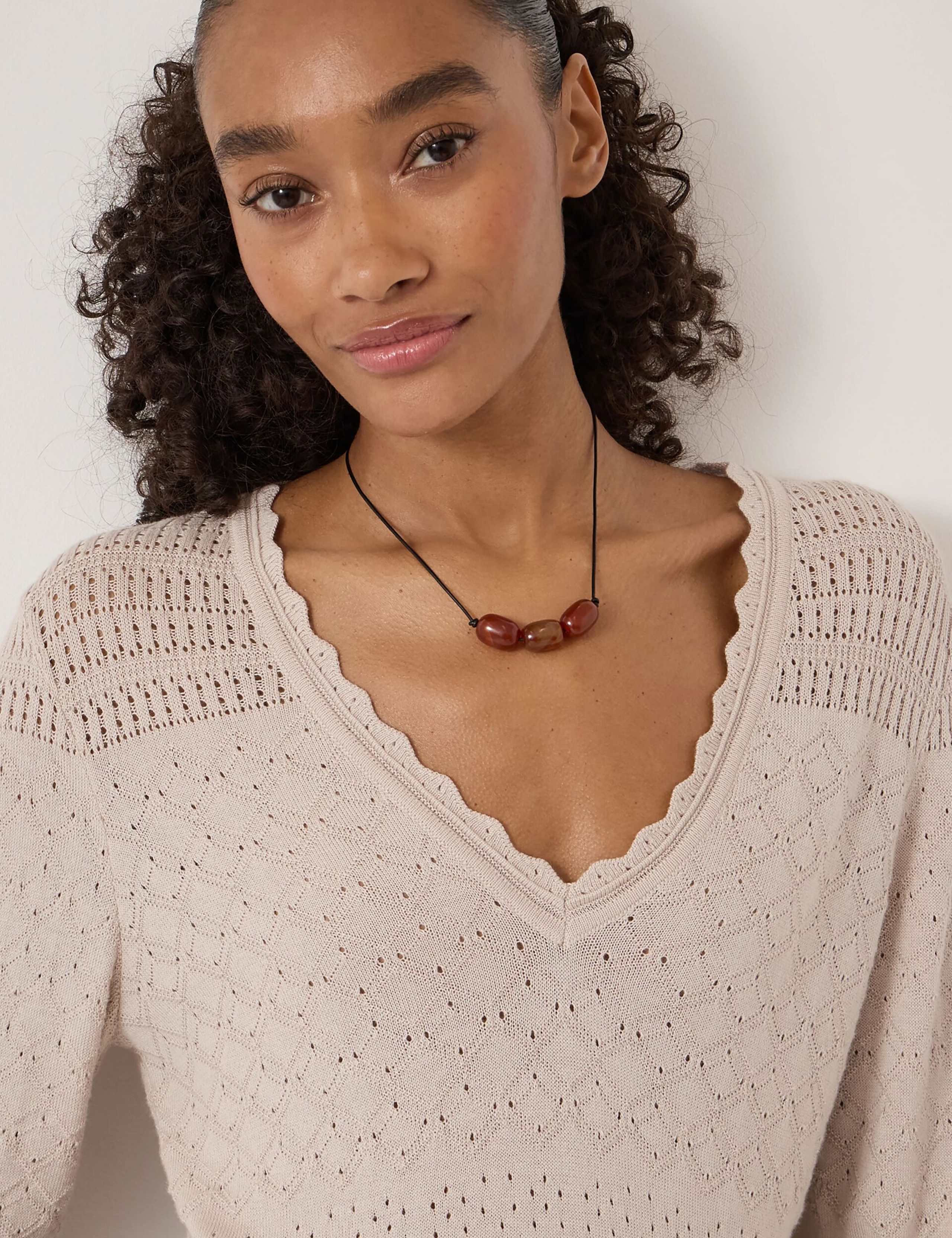 Cotton Blend Textured V-Neck Jumper 5 of 5