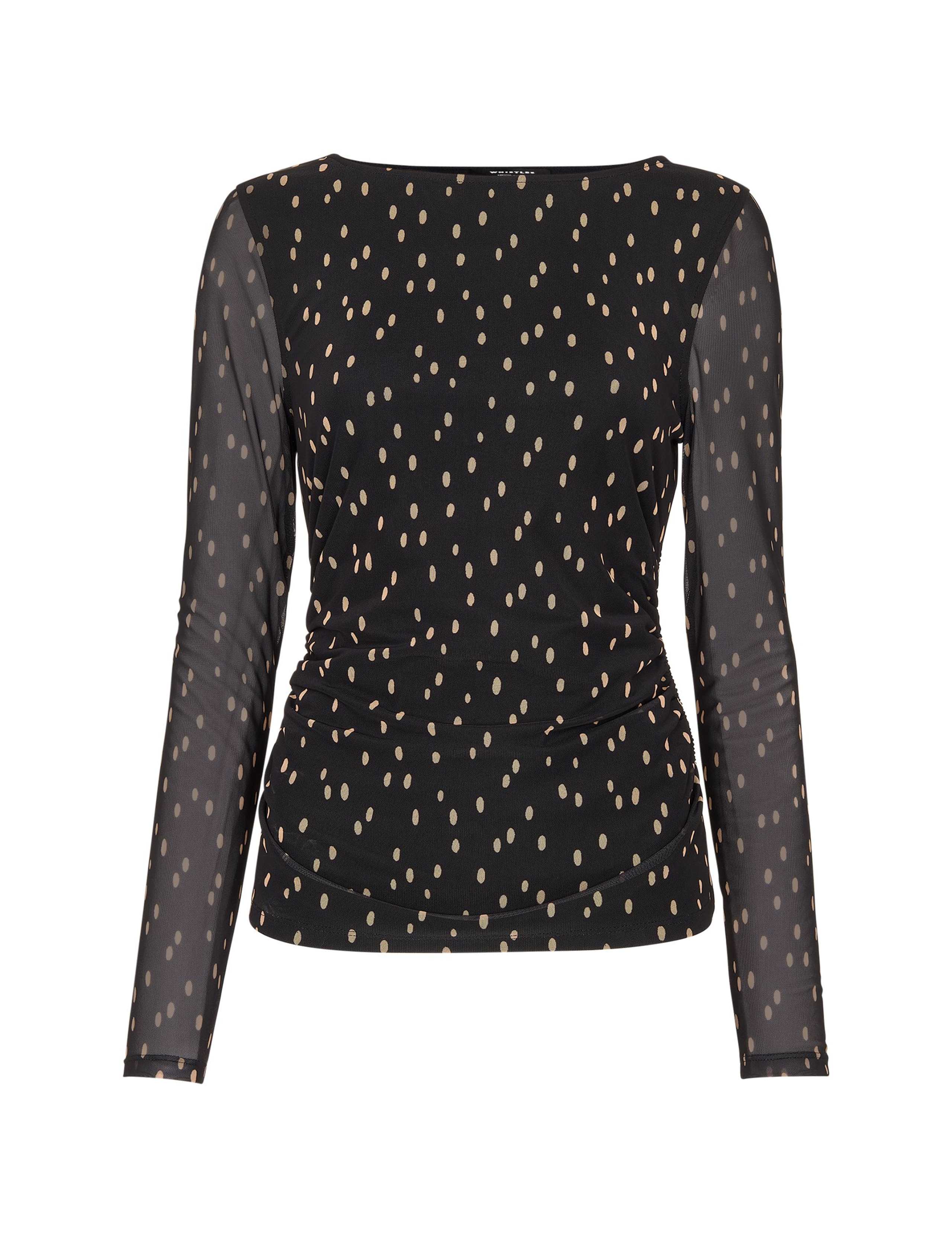 Jersey Polka Dot Ruched Slash Neck Top 2 of 4