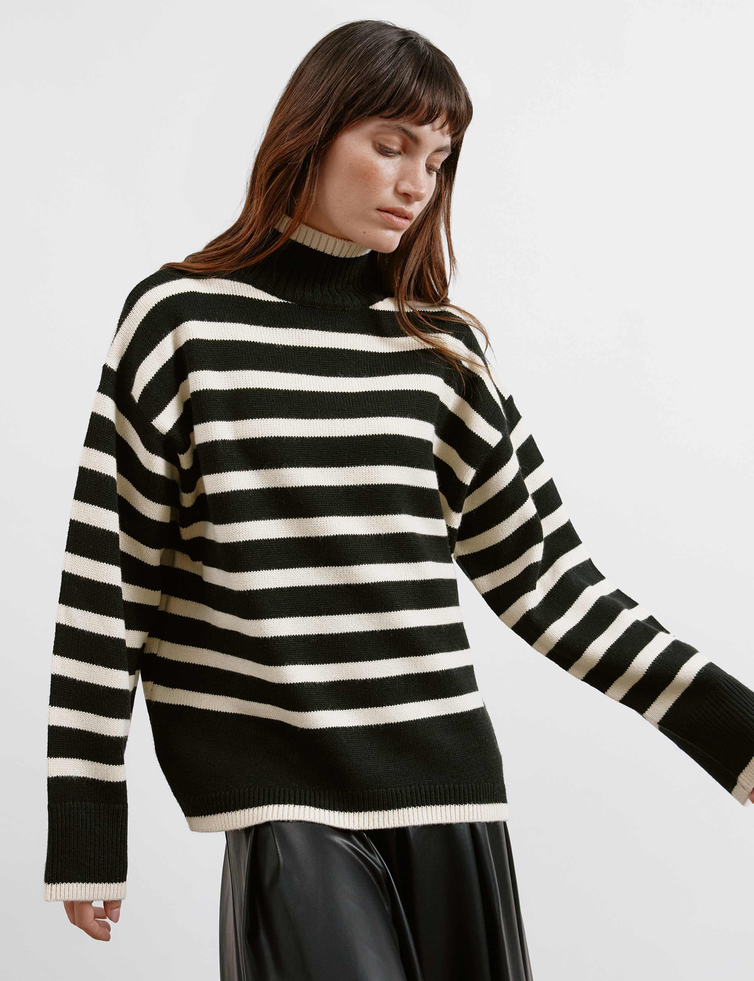 Striped Funnel Neck Jumper with Wool 1 of 5