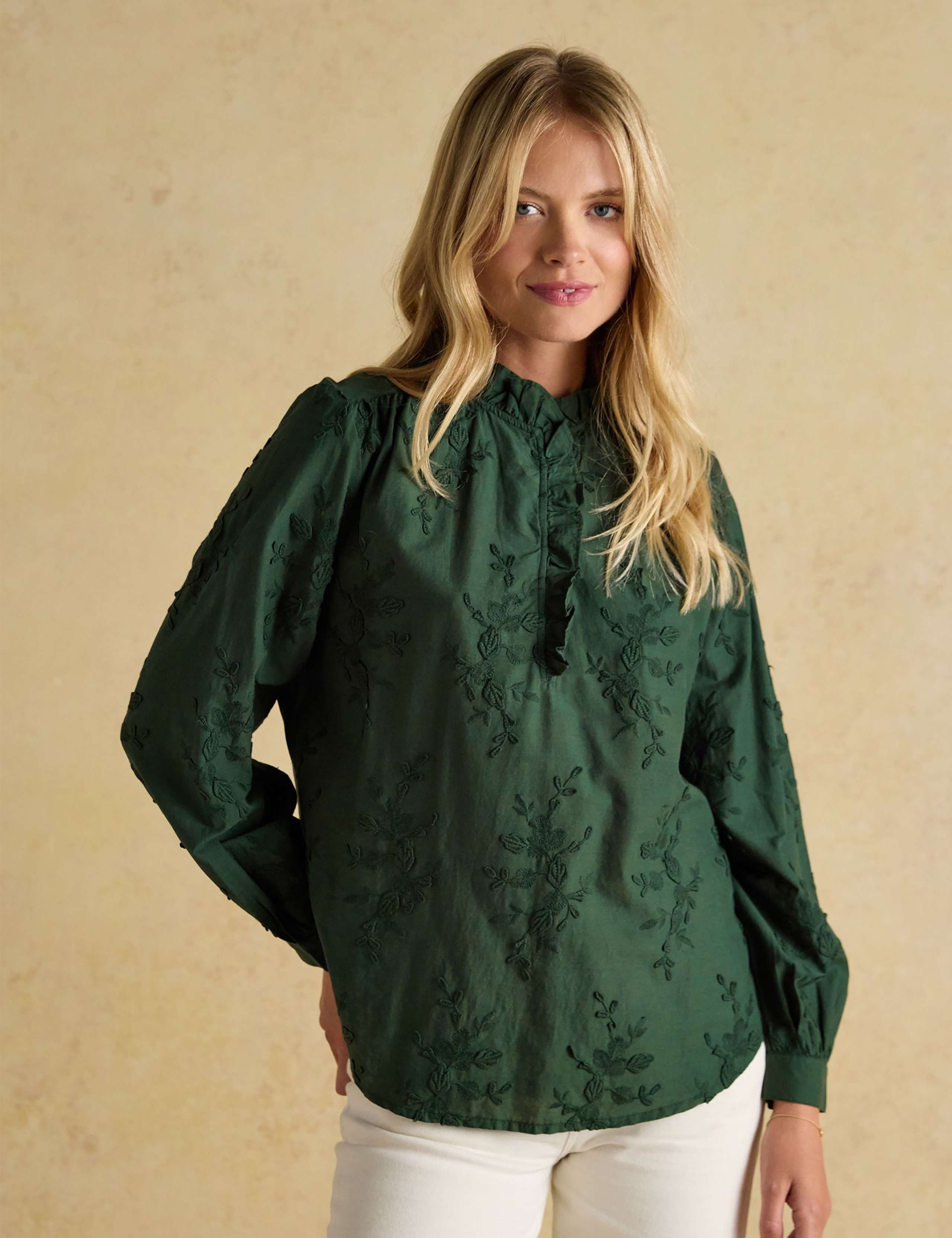Pure Cotton Embroidered High Neck Blouse 1 of 7