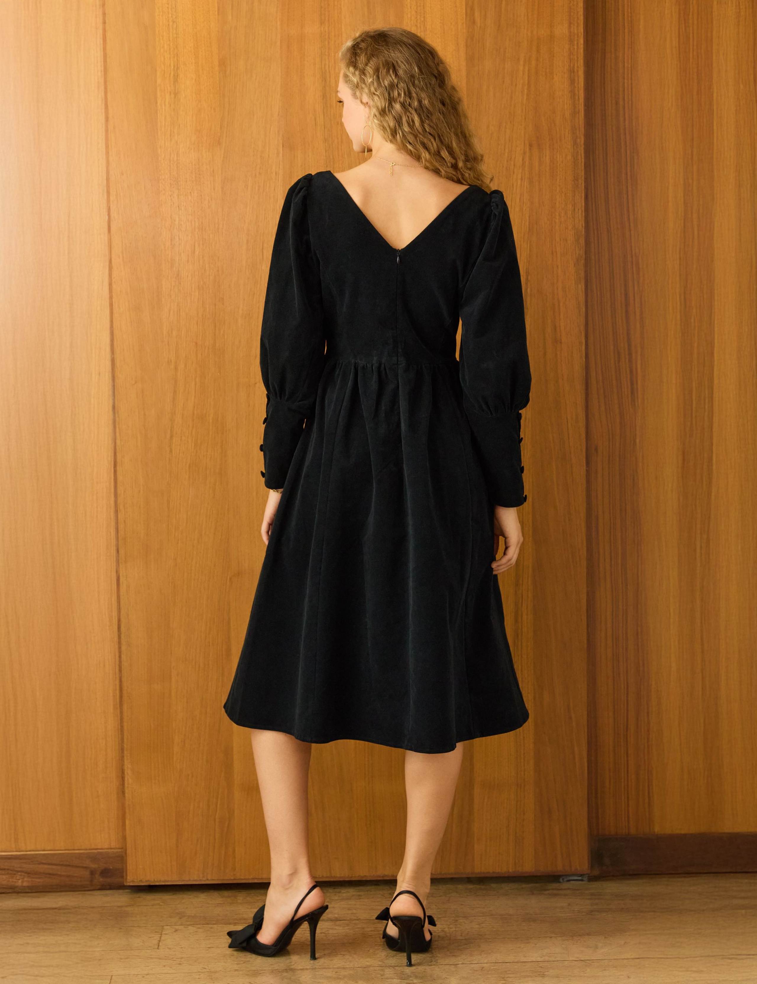 Cotton Rich Velvet V-Neck Midi Skater Dress 5 of 6