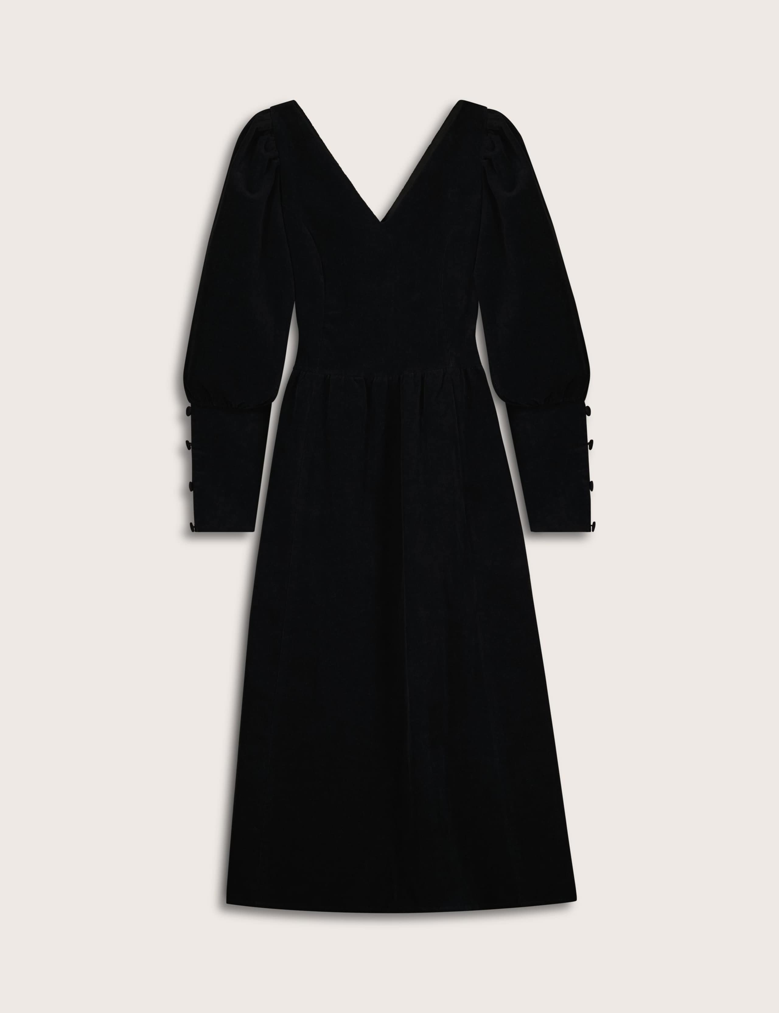 Cotton Rich Velvet V-Neck Midi Skater Dress 2 of 6