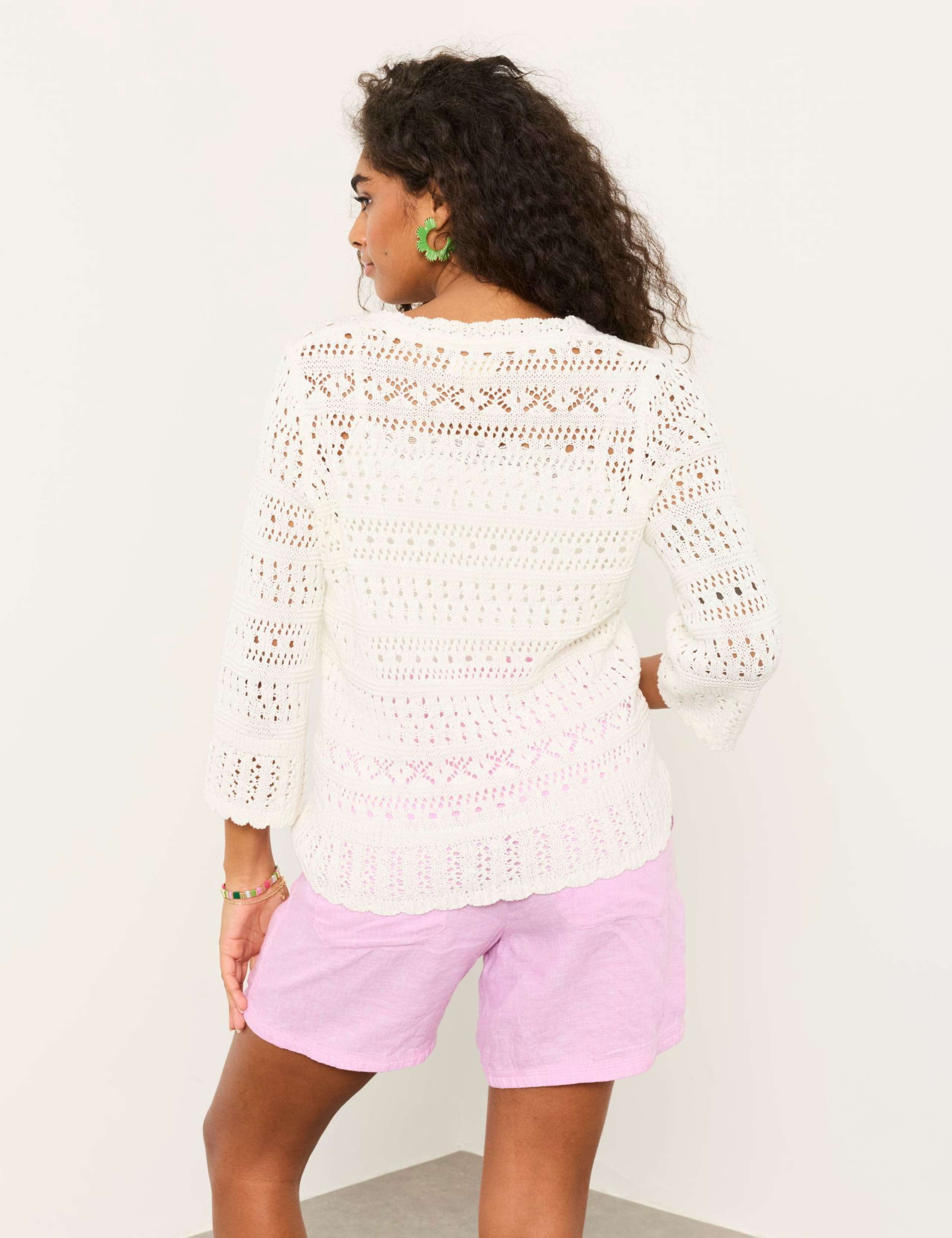 Pure Cotton Pointelle Crew Neck Jumper 3 of 5