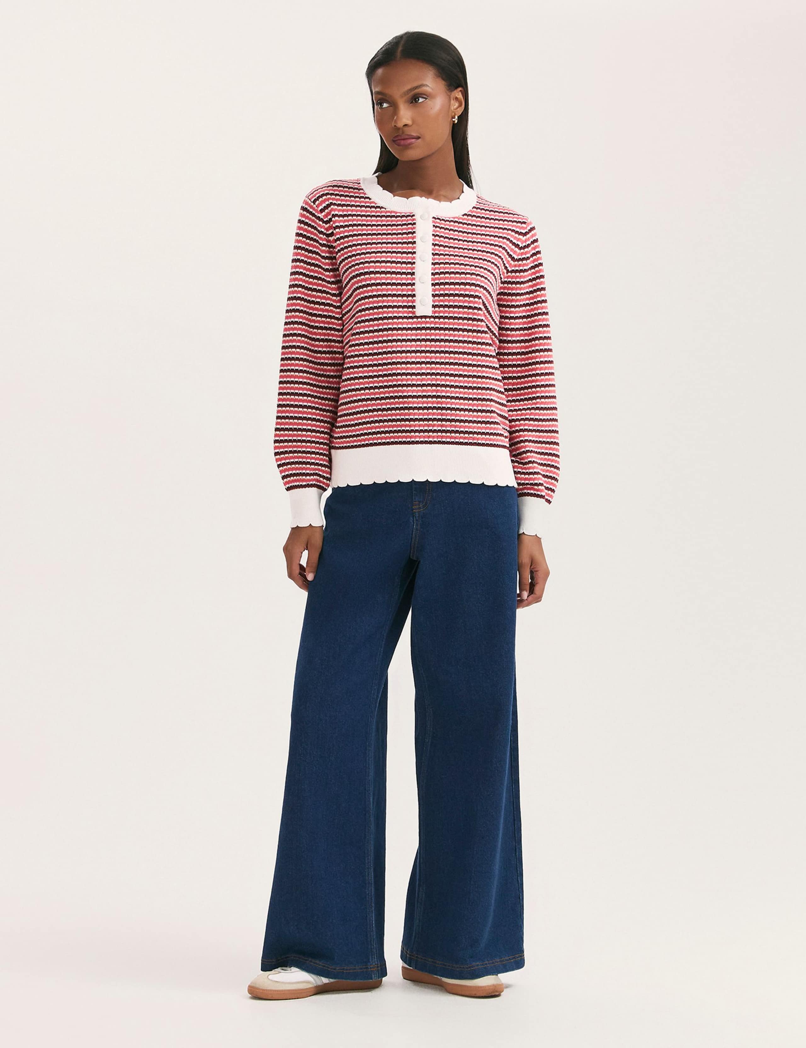 Pure Cotton Striped Button-Detail Jumper 3 of 4