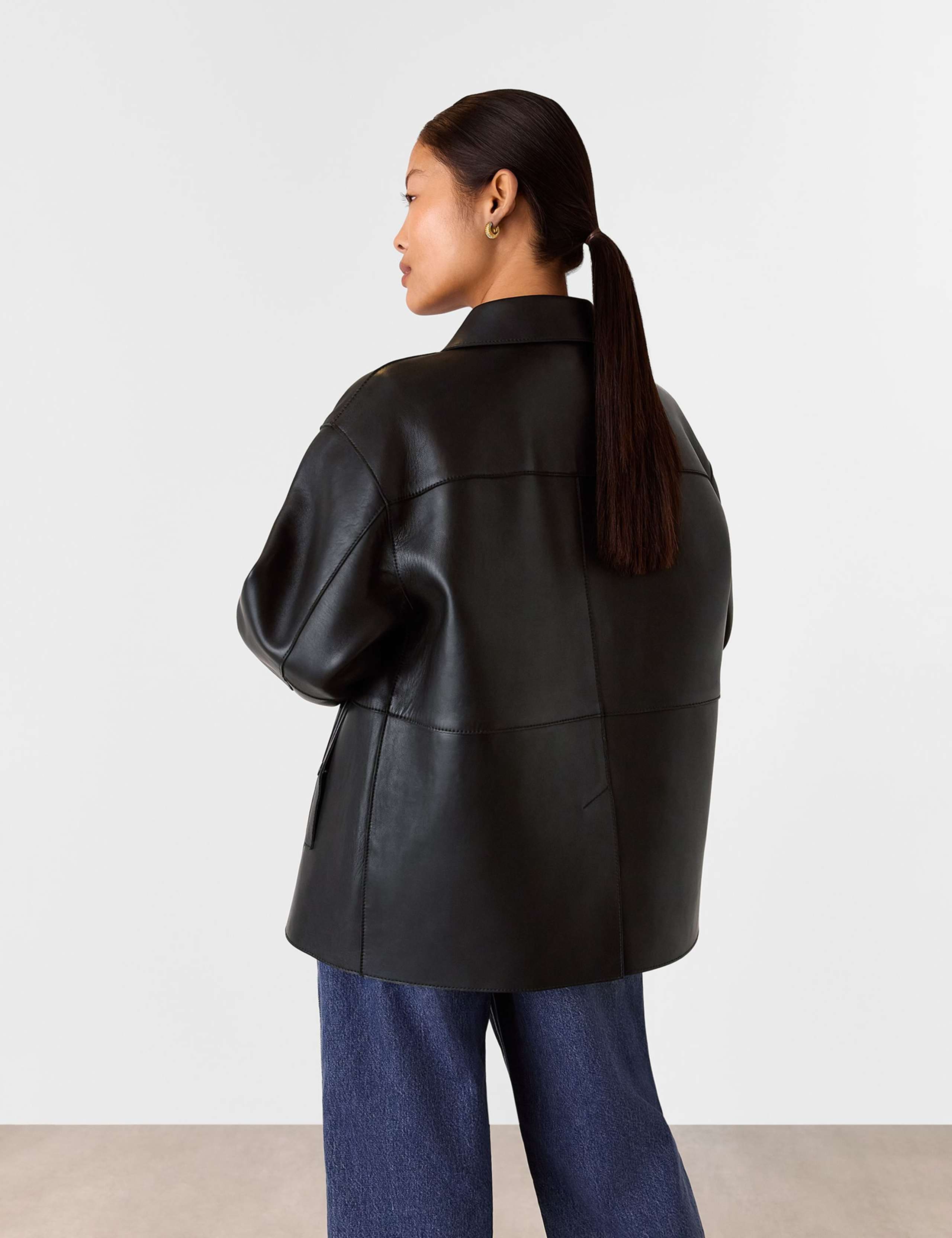 Leather Relaxed Collared Biker Jacket 4 of 4
