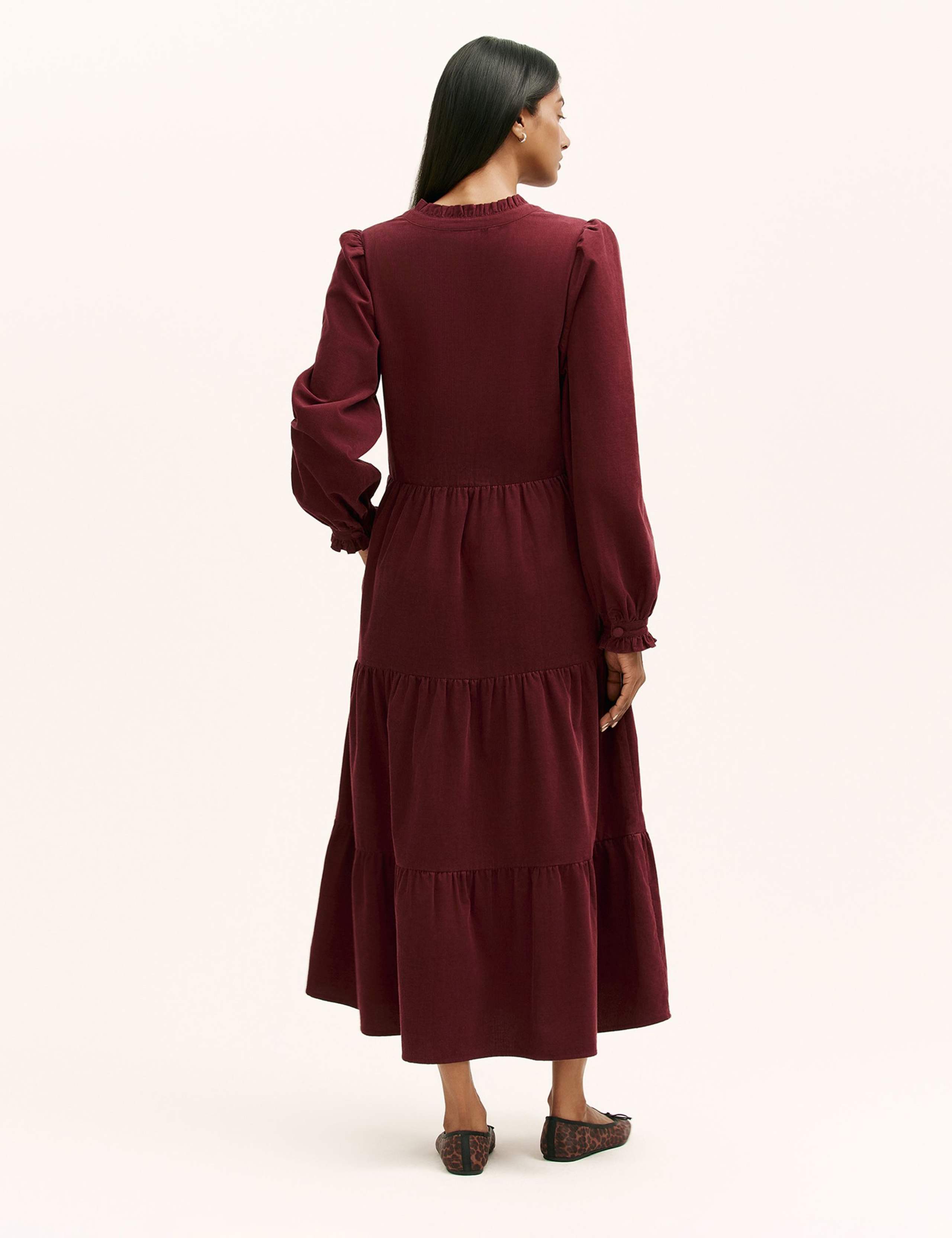 Pure Cotton Cord Ruffle Midi Tiered Dress 2 of 4