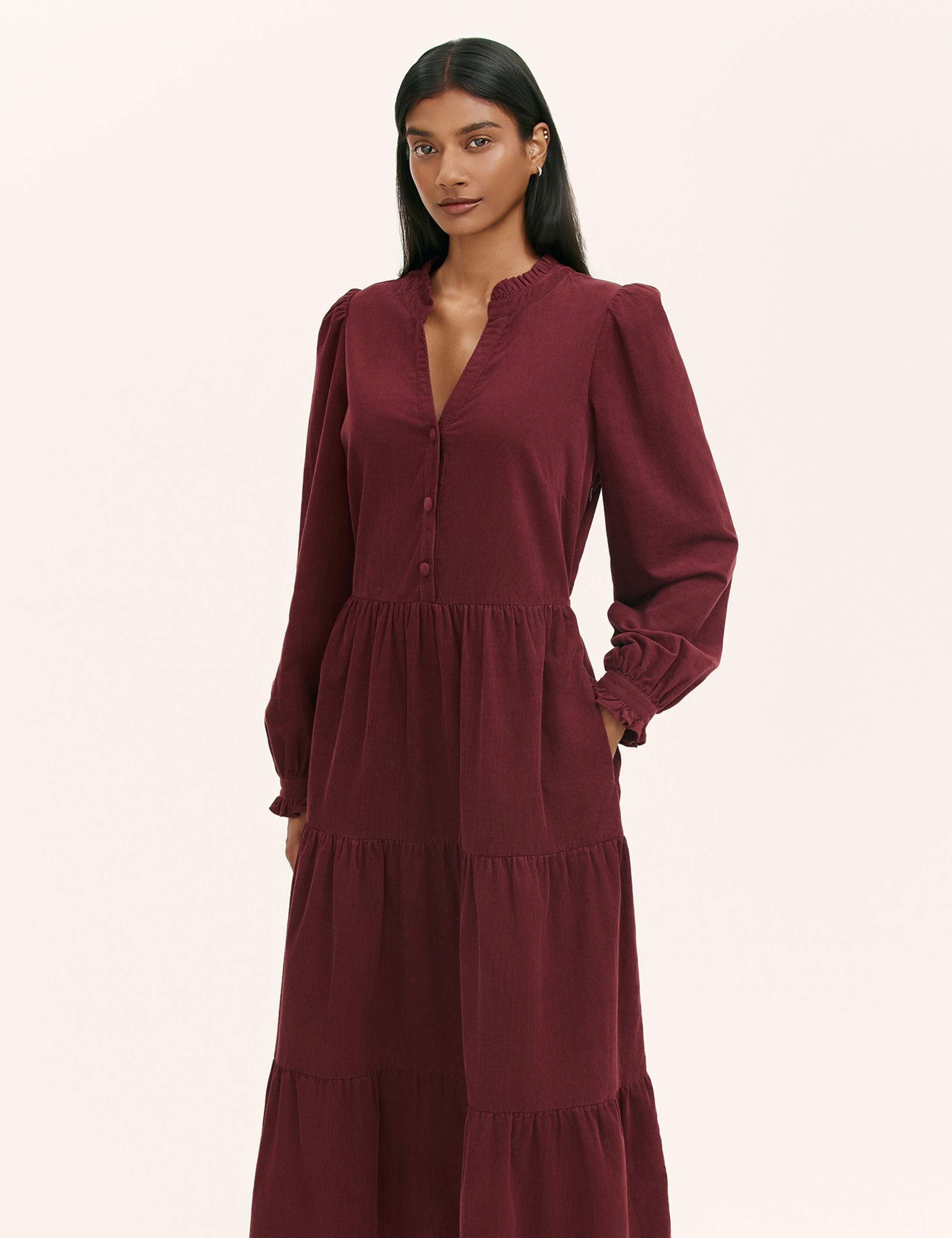 Pure Cotton Cord Ruffle Midi Tiered Dress 3 of 4