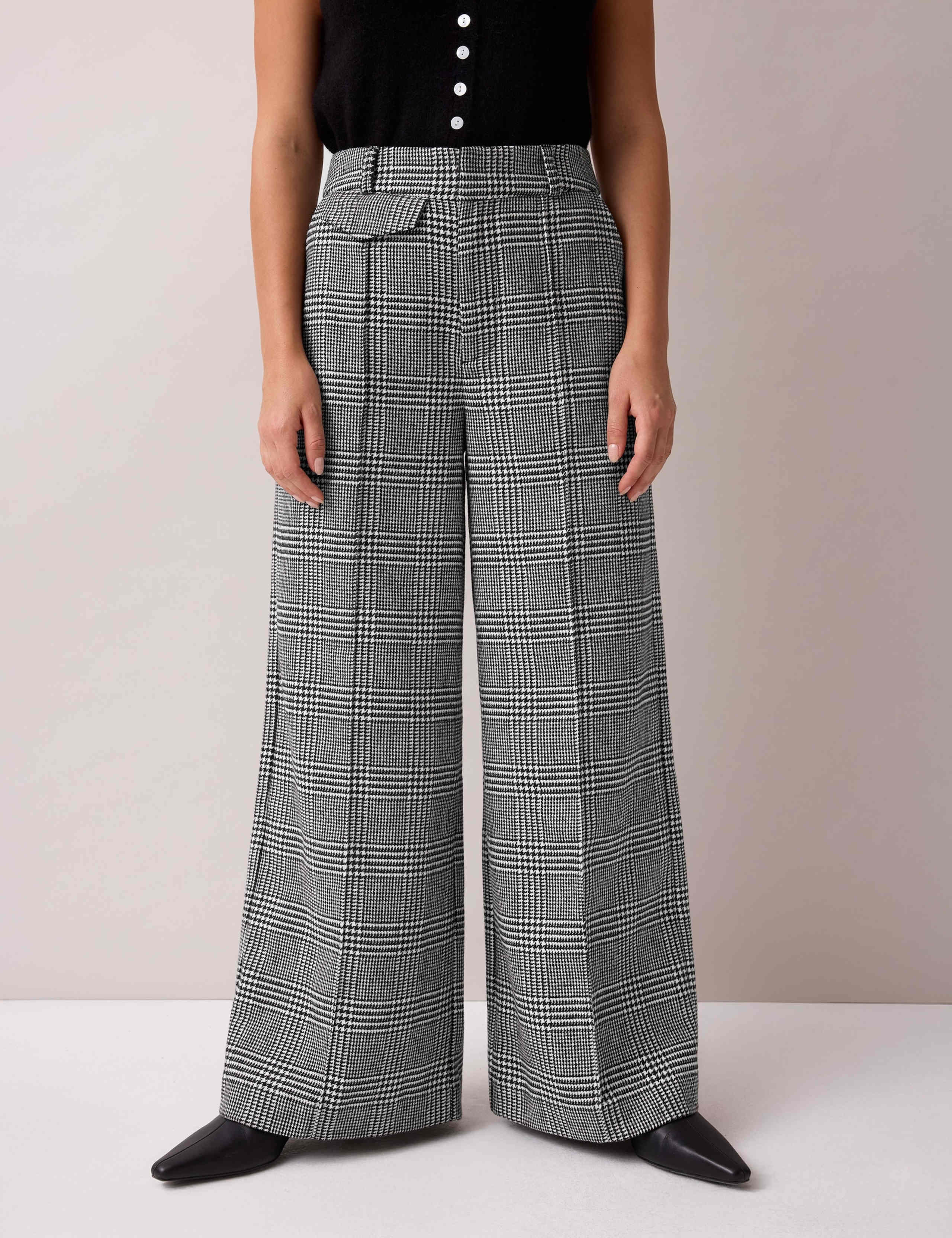 Checked Pintuck Wide Leg Trousers with Wool 4 of 7