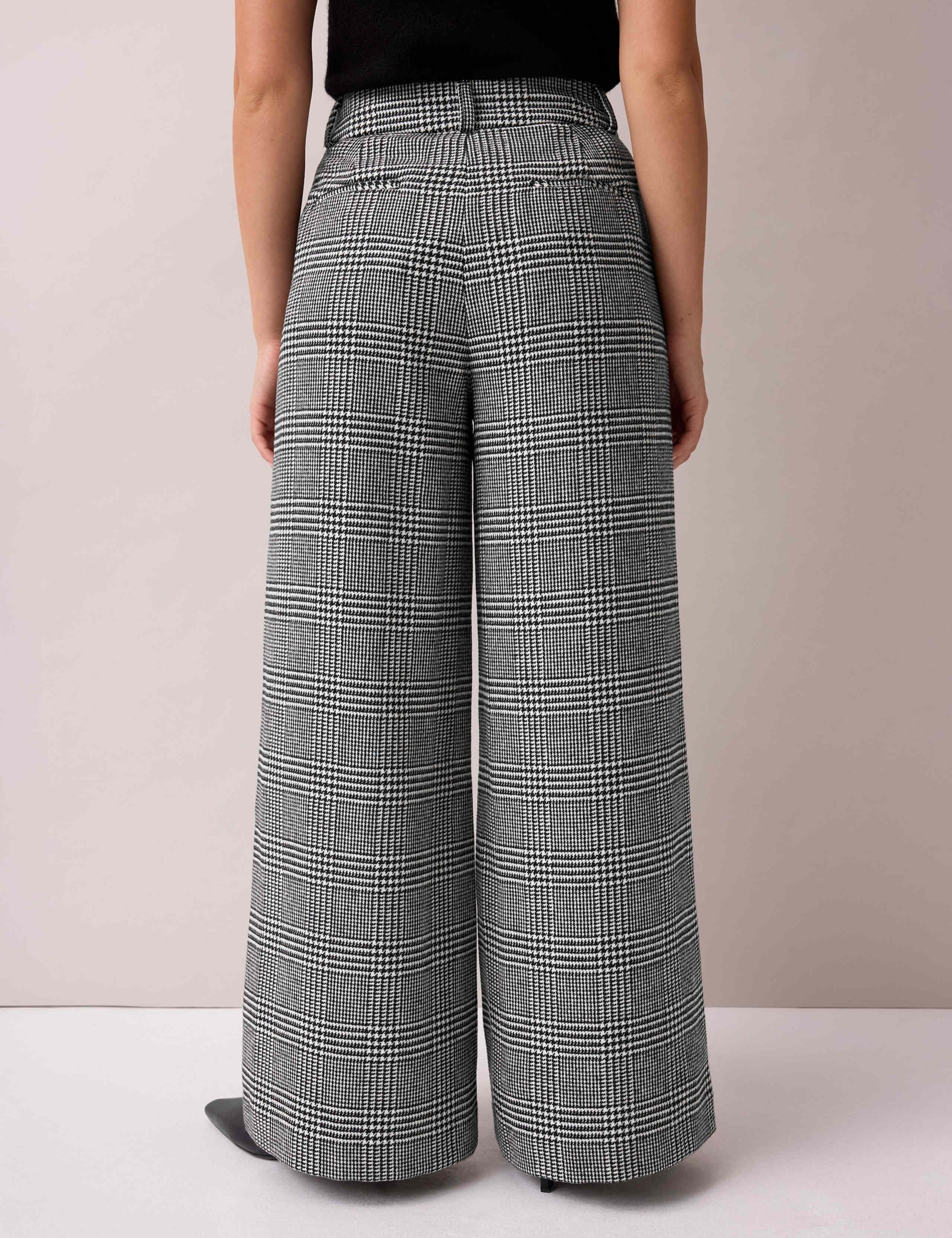 Checked Pintuck Wide Leg Trousers with Wool 5 of 7