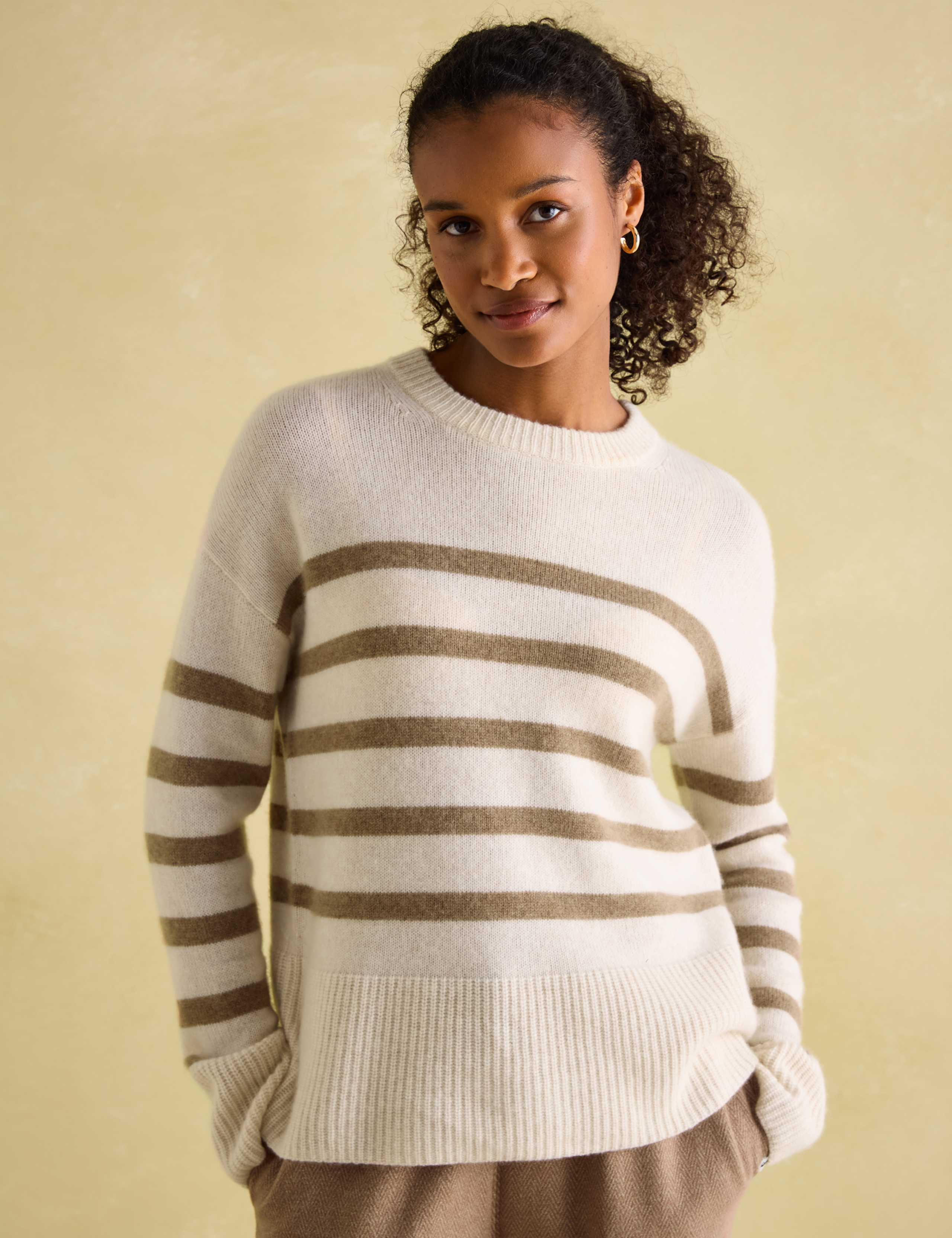 Pure Cashmere Striped Crew Neck Jumper 1 of 6