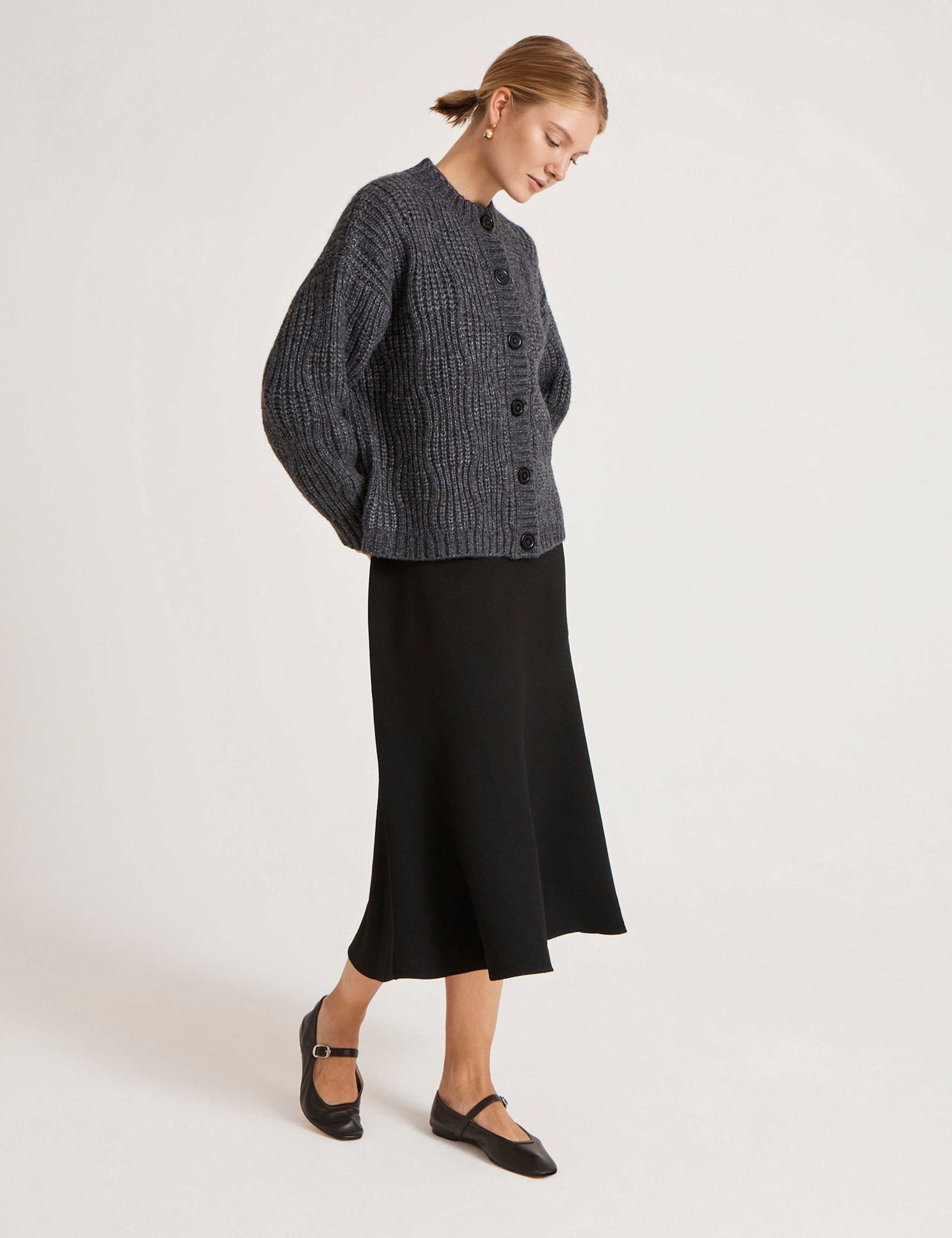 Ribbed Crew Neck Button Front Cardigan 2 of 4